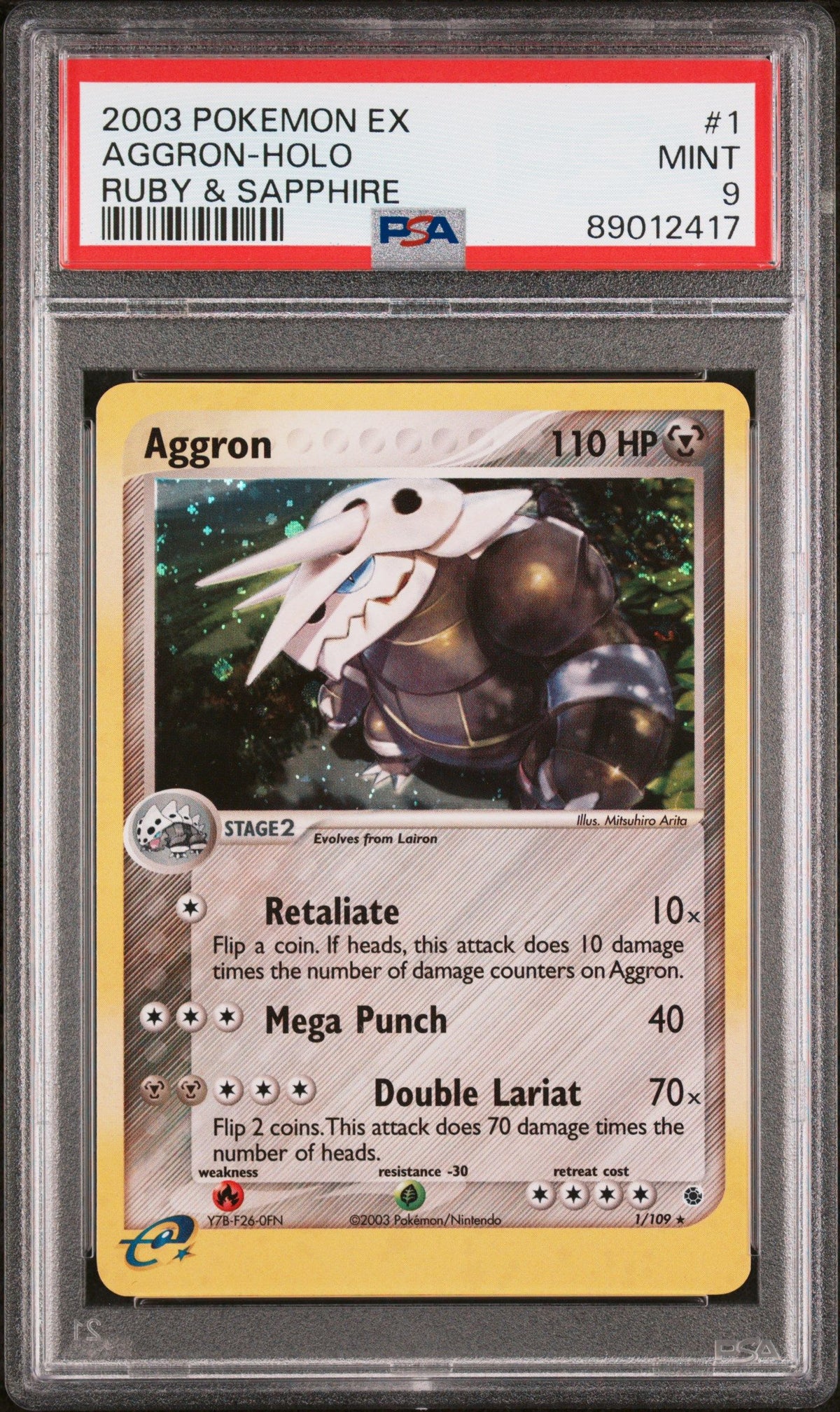 2003 Pokemon Ex Ruby &amp; Sapphire Aggron-Holo Ruby &amp; Sapphire PSA 9