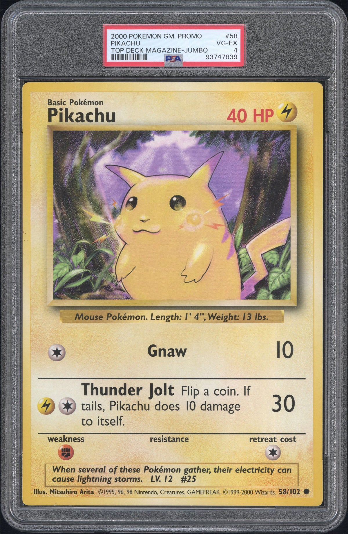 2000 Pokemon Game Promo Pikachu Top Deck Magazine-Jumbo PSA 4