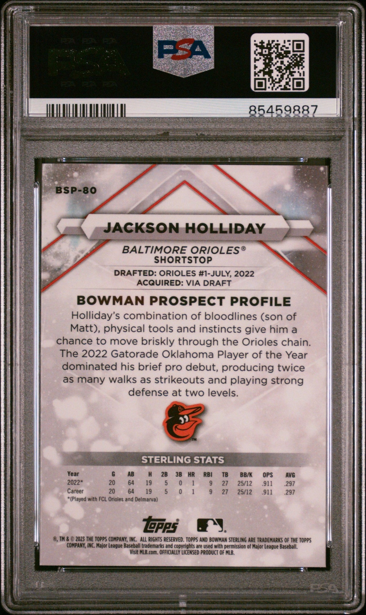 2023 Bowman Sterling Jackson Holliday PSA 10