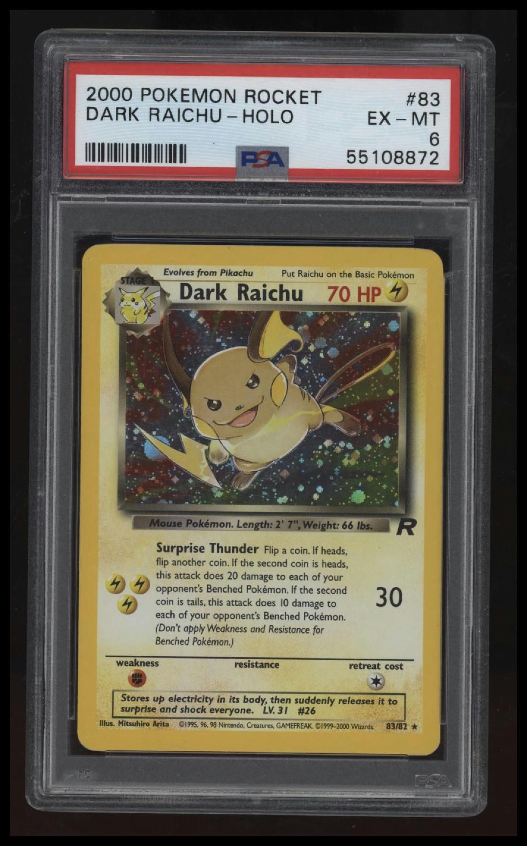 2000 Pokemon Rocket Dark Raichu-Holo PSA 6