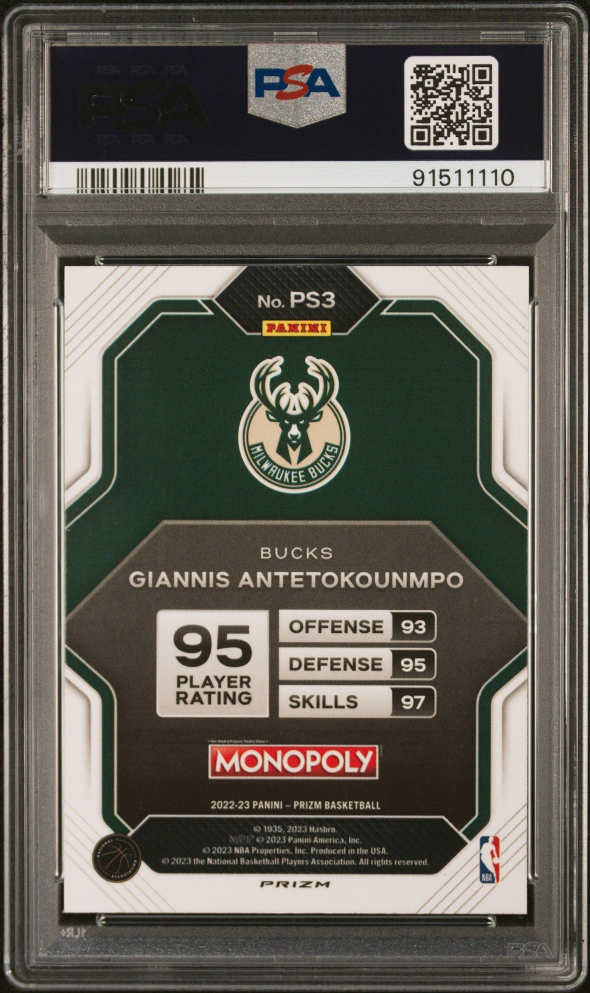 2022 Panini Prizm Monopoly All-Stars Giannis Antetokounmpo Monopoly Black PSA 10