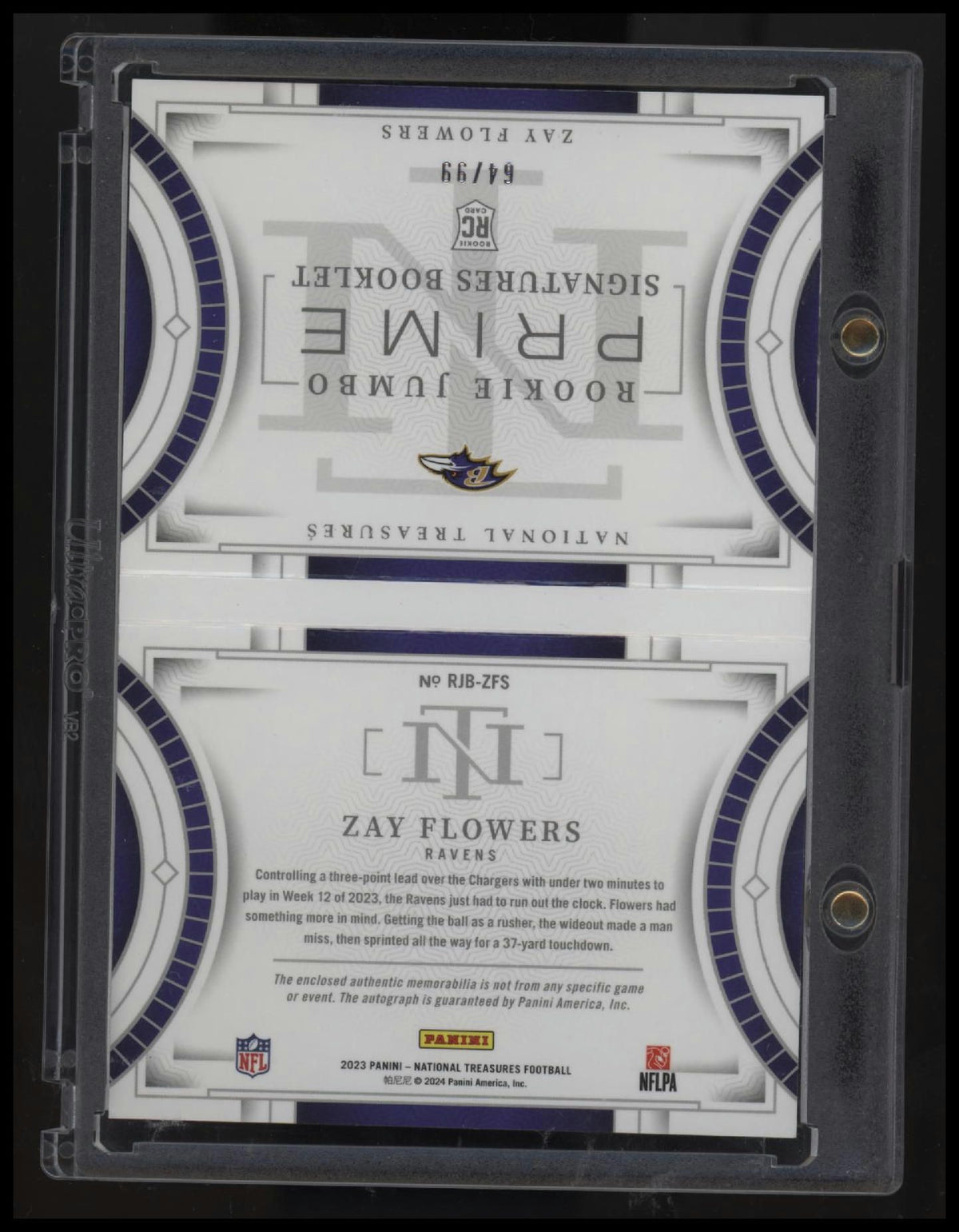 2023 National Treasures Zay Flowers Rookie Jumbo Prime Signatures Booklet #/99