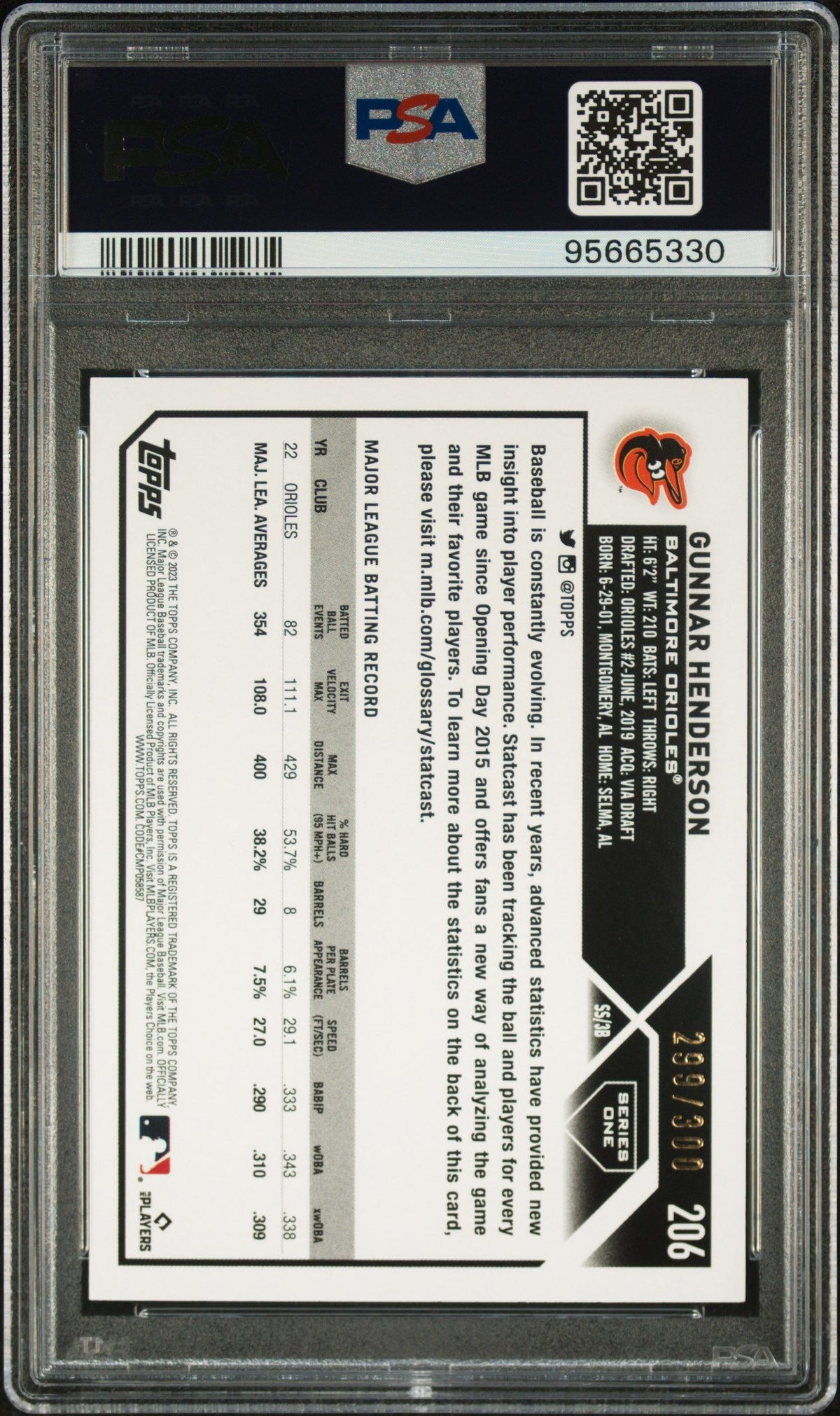 2023 Topps #206 Gunnar Henderson Advanced Stats PSA 10