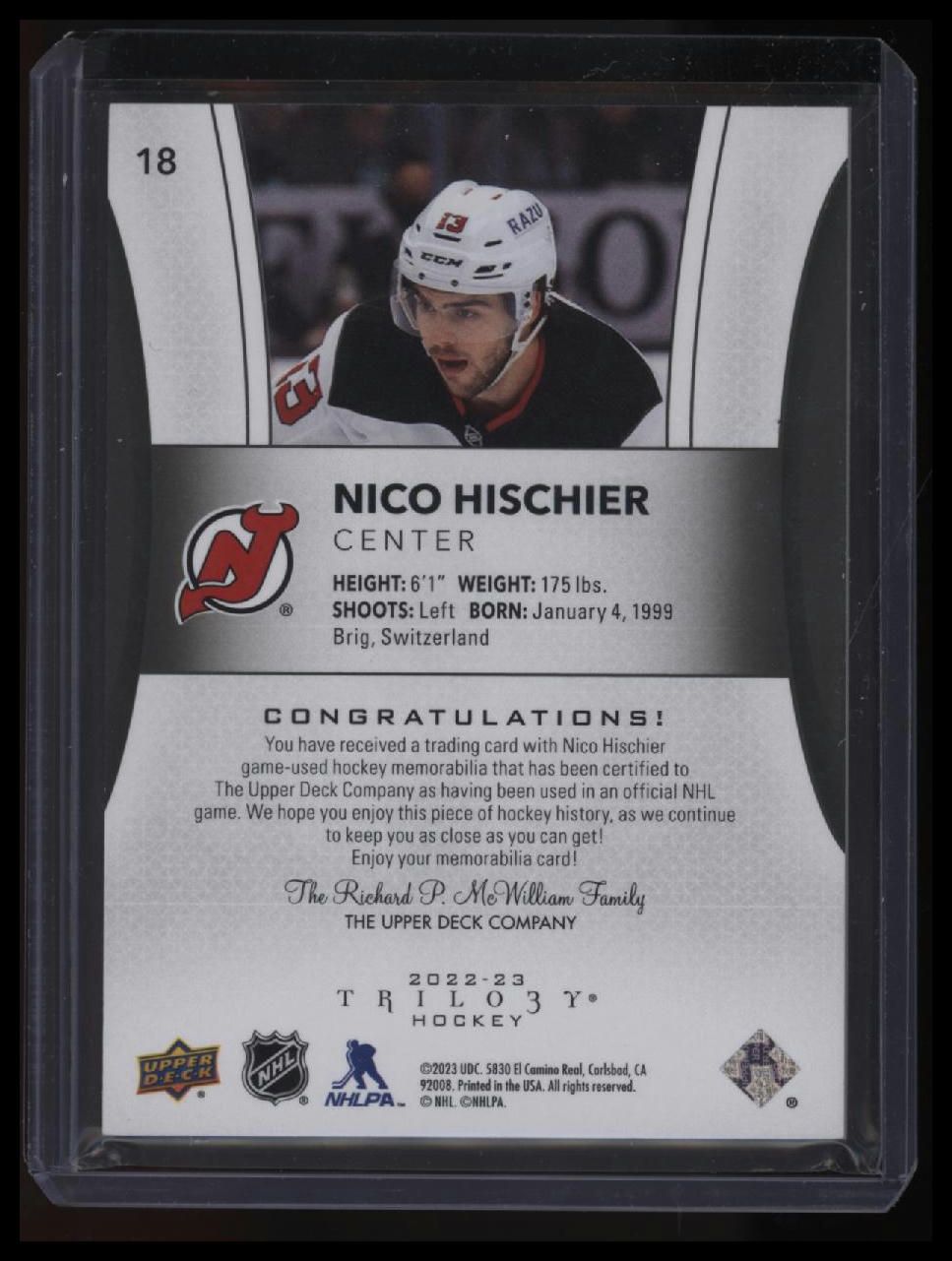 2022-23 Trilogy Nico Hischier Patch #/25