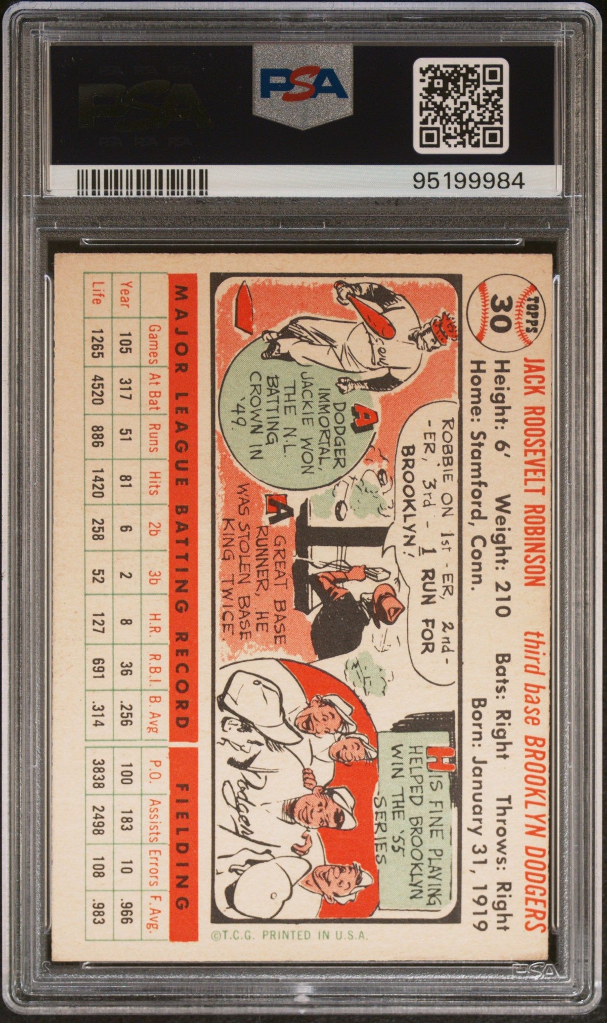 1956 Topps #30 Jackie Robinson White Back PSA 6