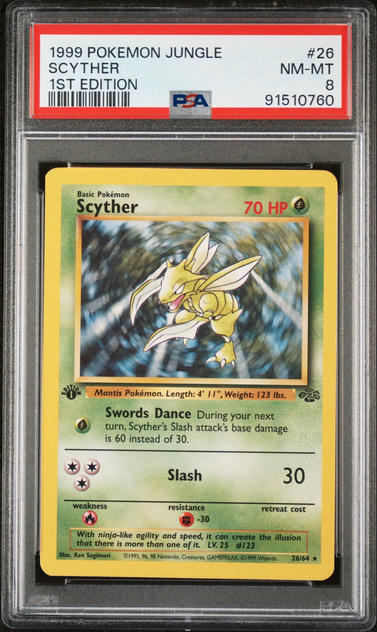 1999 Pokemon Jungle Scyther 1st Edition PSA 8