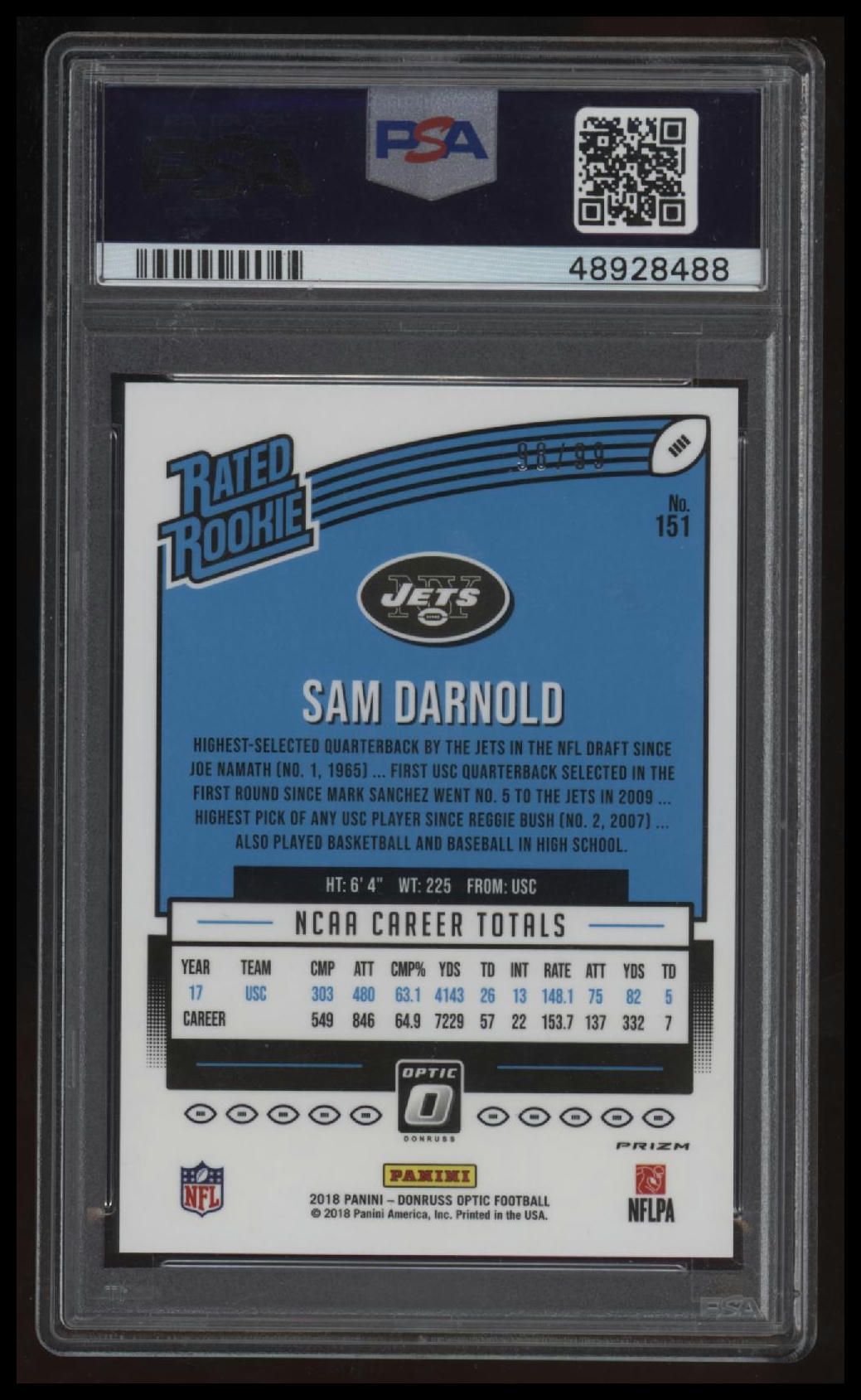 2018 Panini Donruss Optic Sam Darnold Red PSA 10