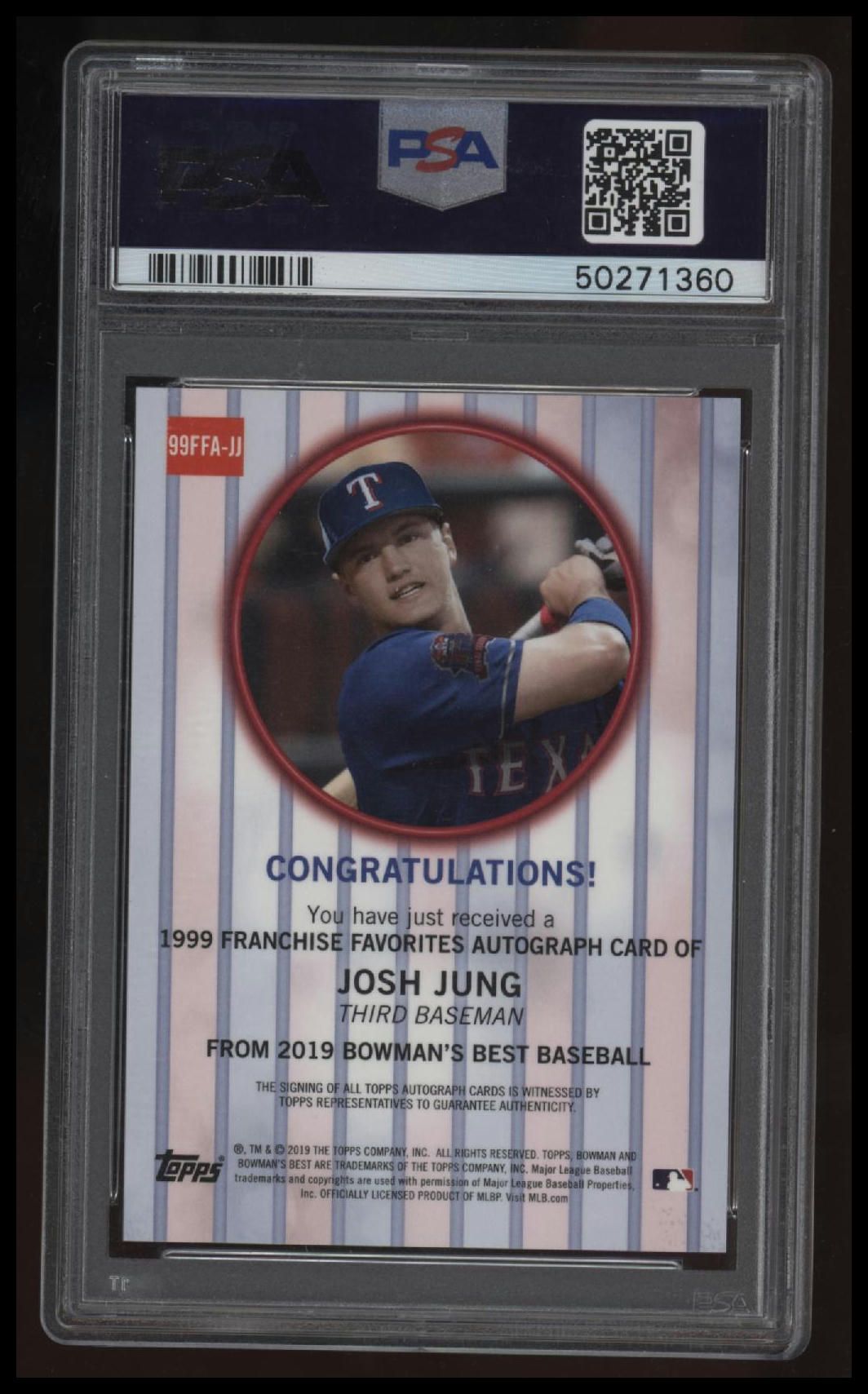 2019 Bowman&#39;S Best 1999 Franchise Favorites Autographs Josh Jung &#39;99 PSA 10