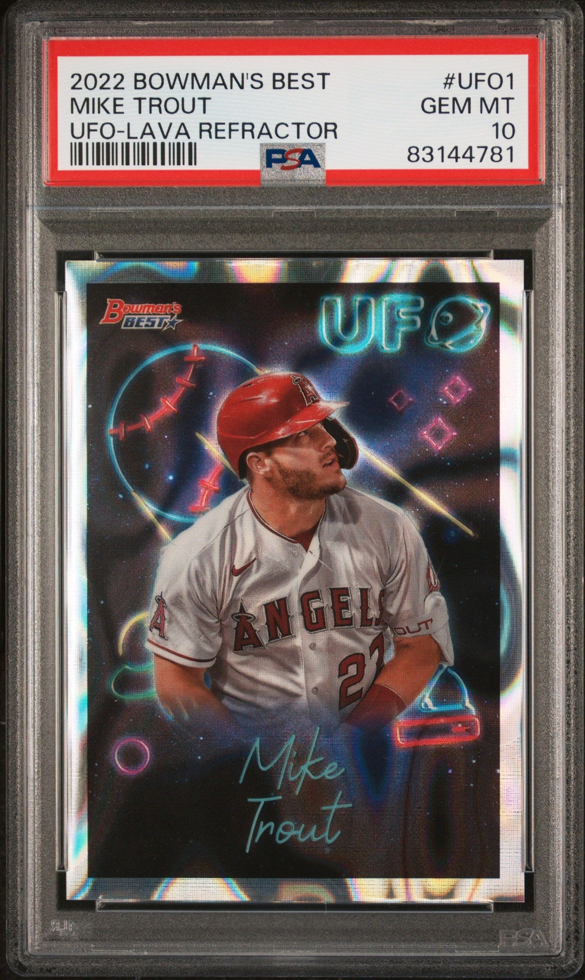 2022 Bowman&#39;S Best Bowman Ufo #UFO1 Mike Trout Ufo-Lava Refractor PSA 10