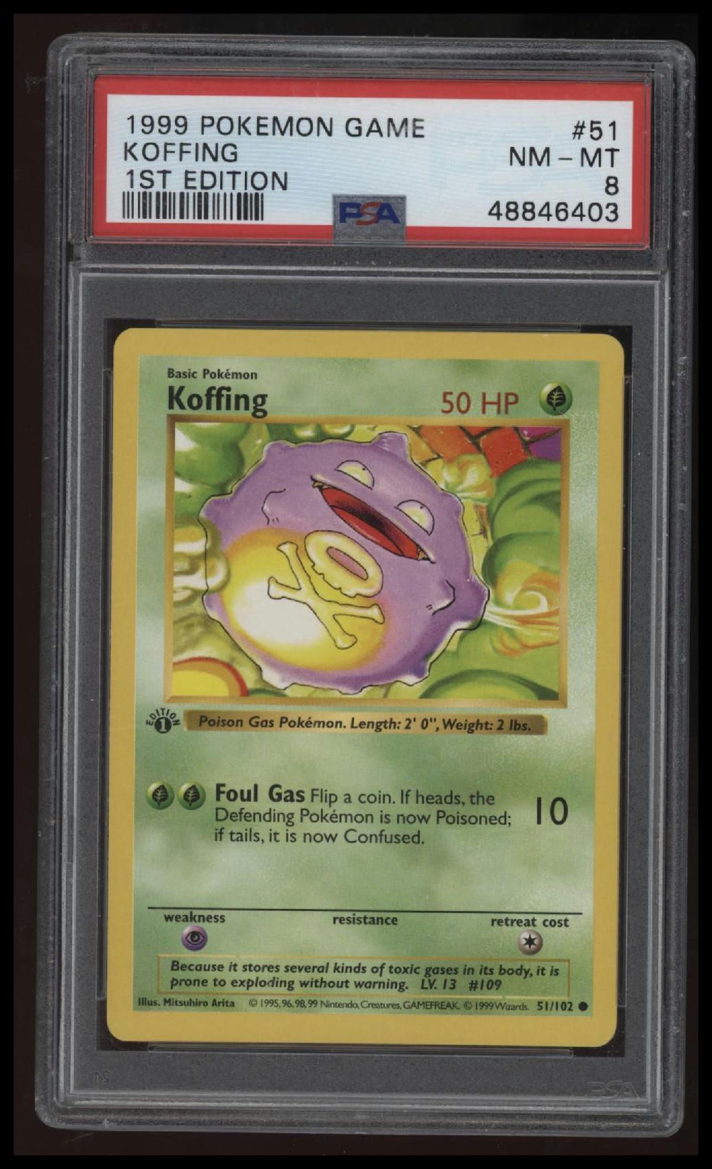 1999 Pokemon Game Koffing 1st Edition PSA 8