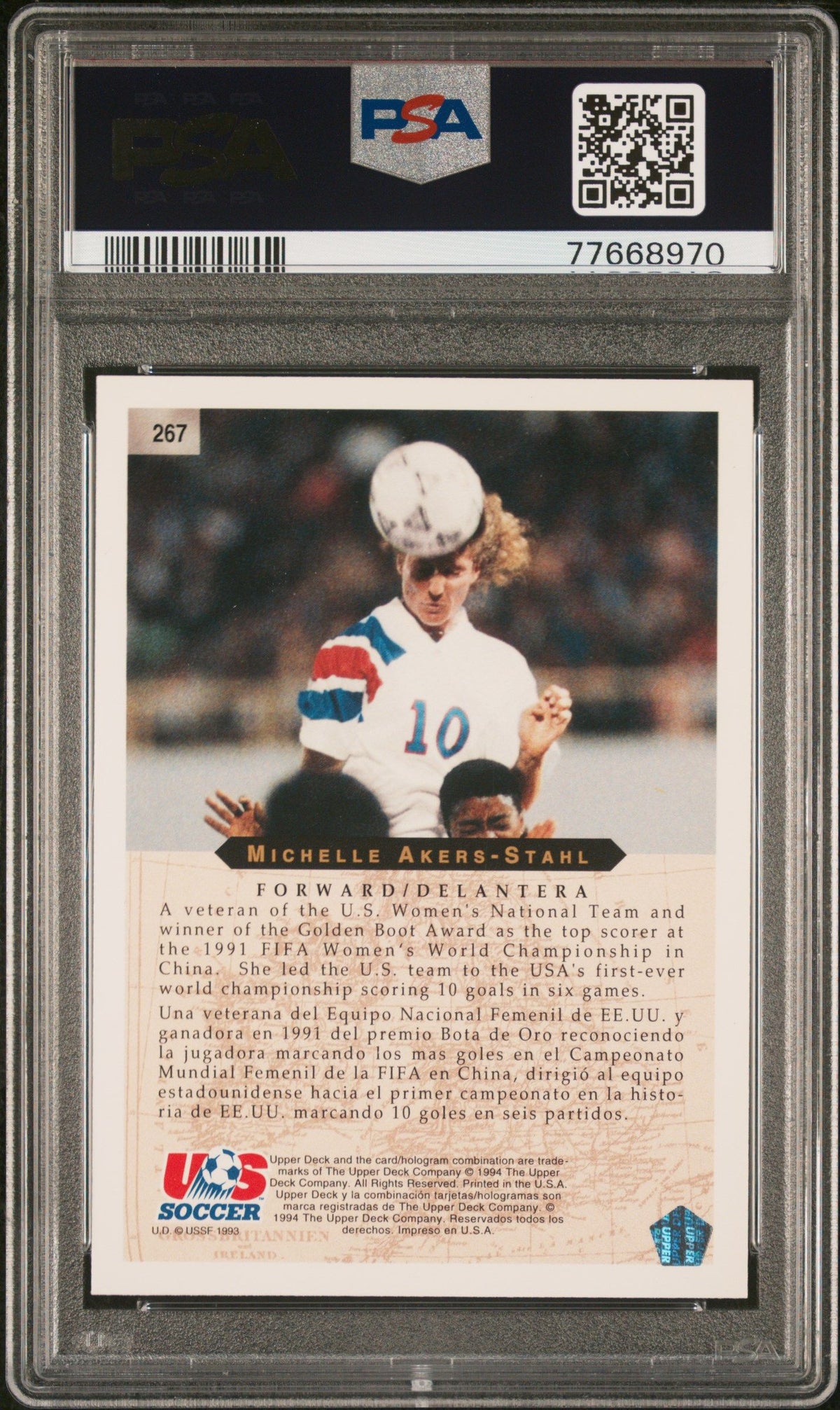 1994 Upper Deck World Cup Soccer Michelle Akers-Stahl English/Spanish PSA 9