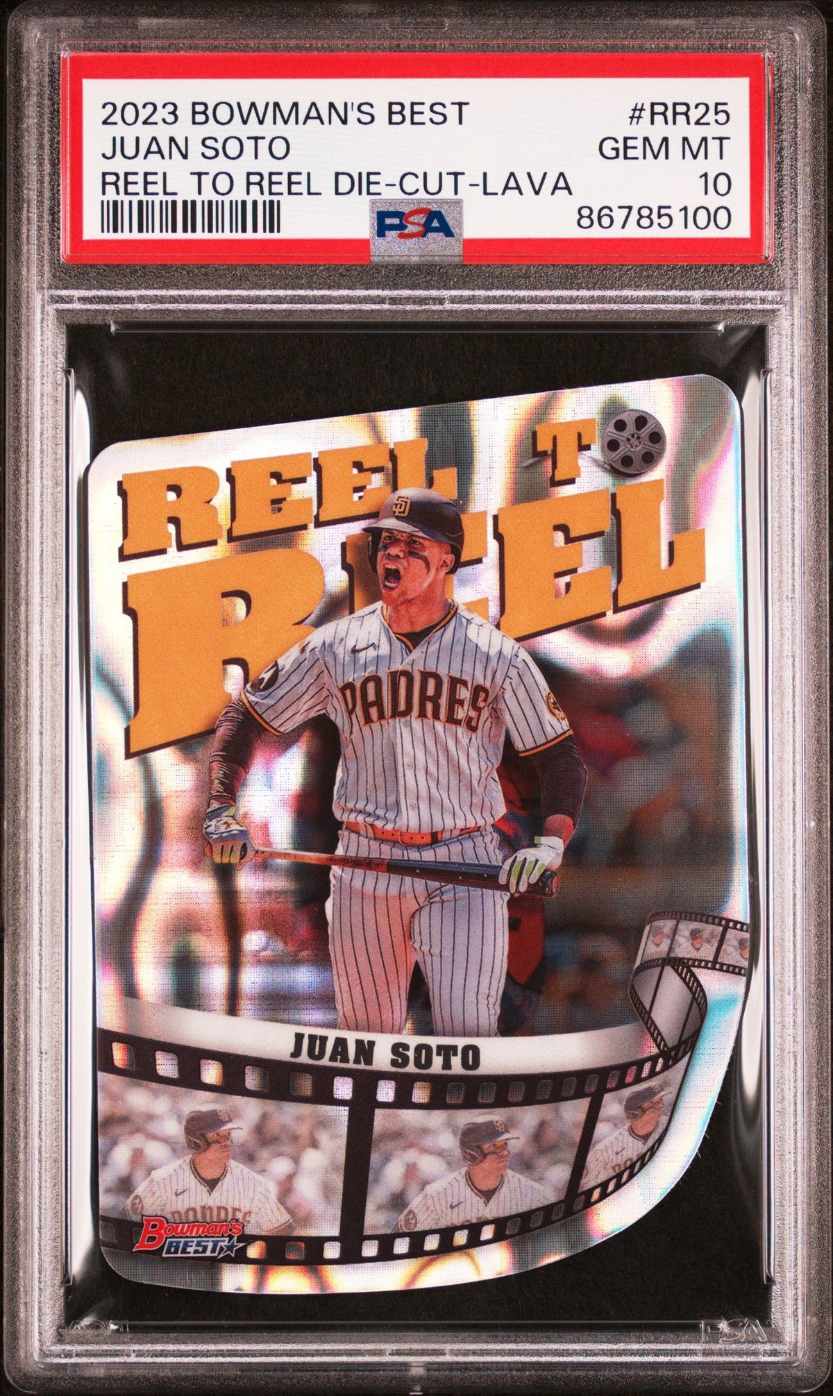 2023 Bowman&#39;S Best #RR25 Juan Soto Reel To Reel Die-Cut-Lava PSA 10