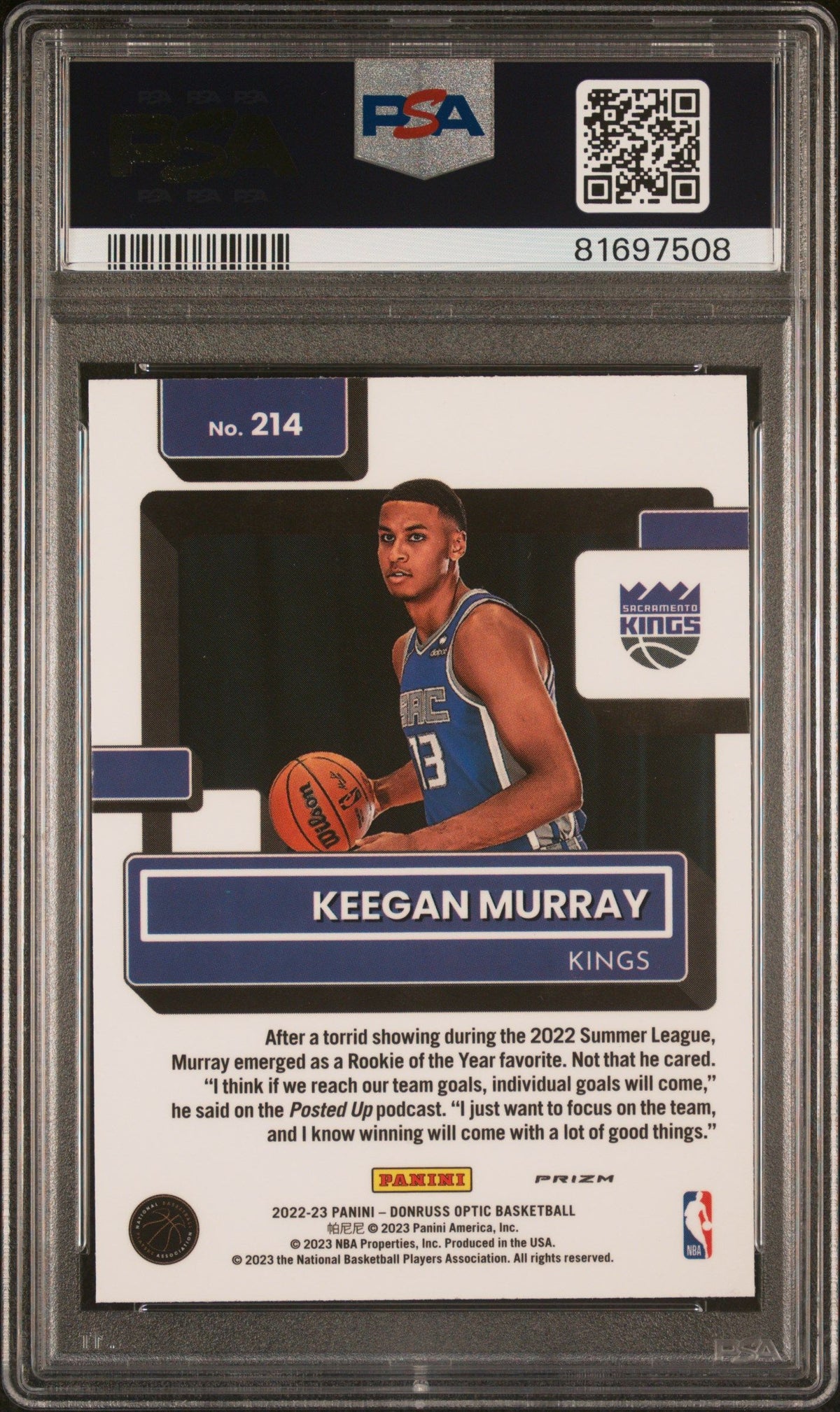 2022 Panini Donruss Optic Keegan Murray Choice PSA 10