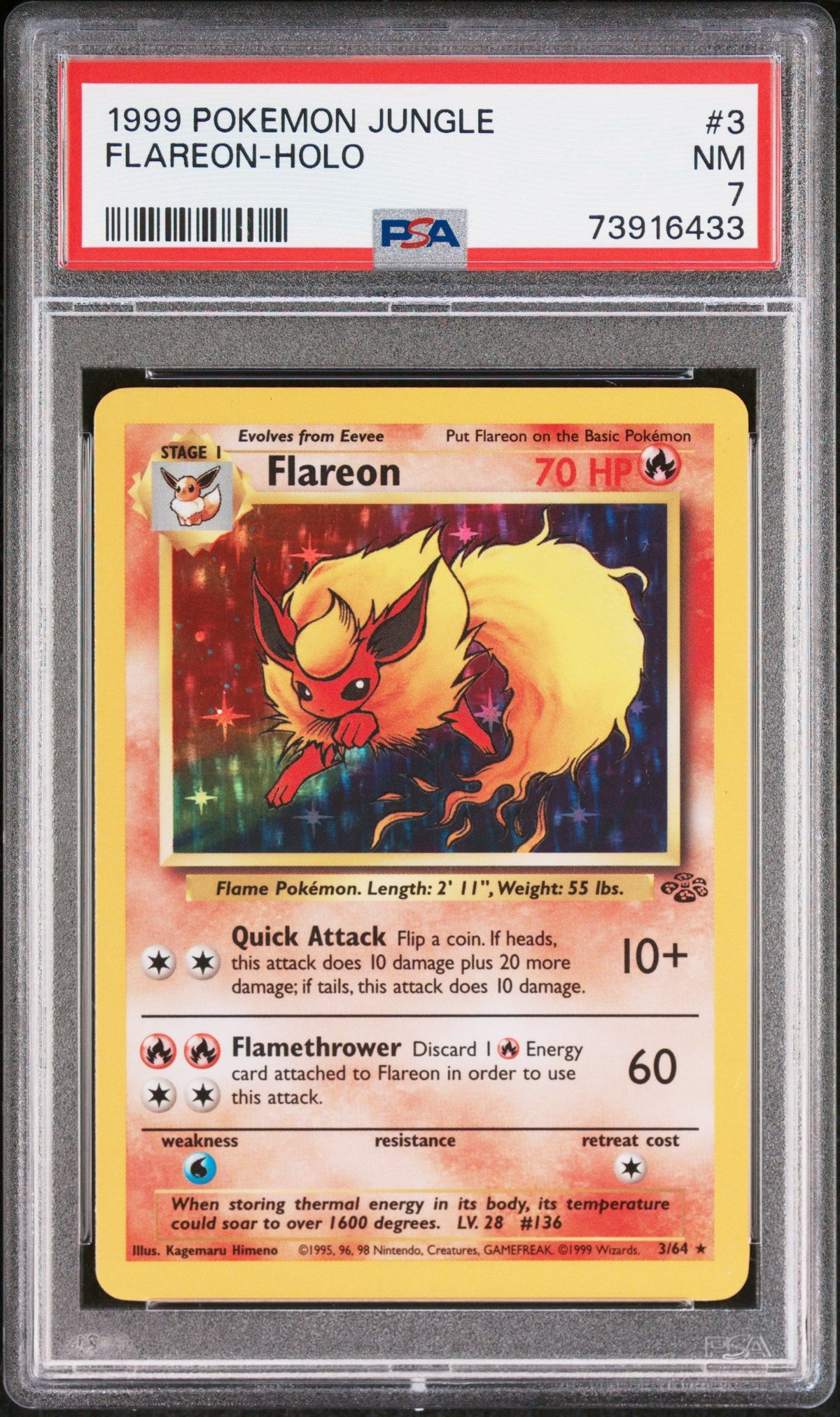 1999 Pokemon Jungle Flareon-Holo PSA 7