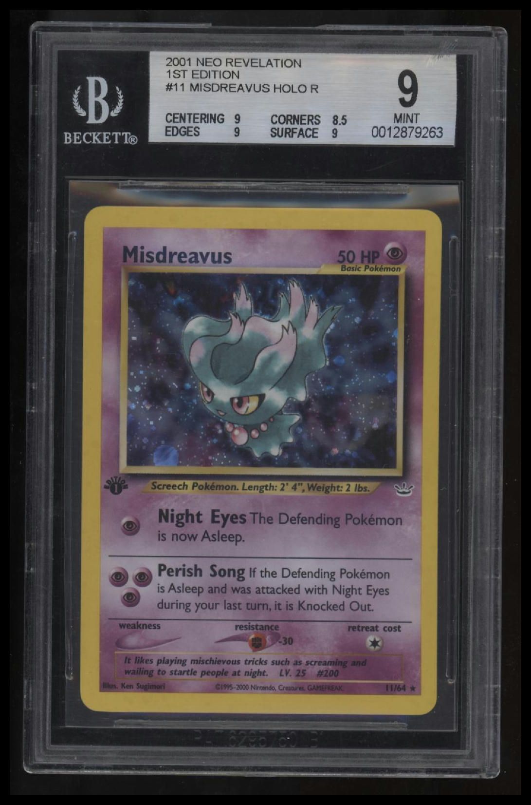 2001 Pokemon Neo Revelation 1st Edition Misdreavus HOLO R BGS 9.0