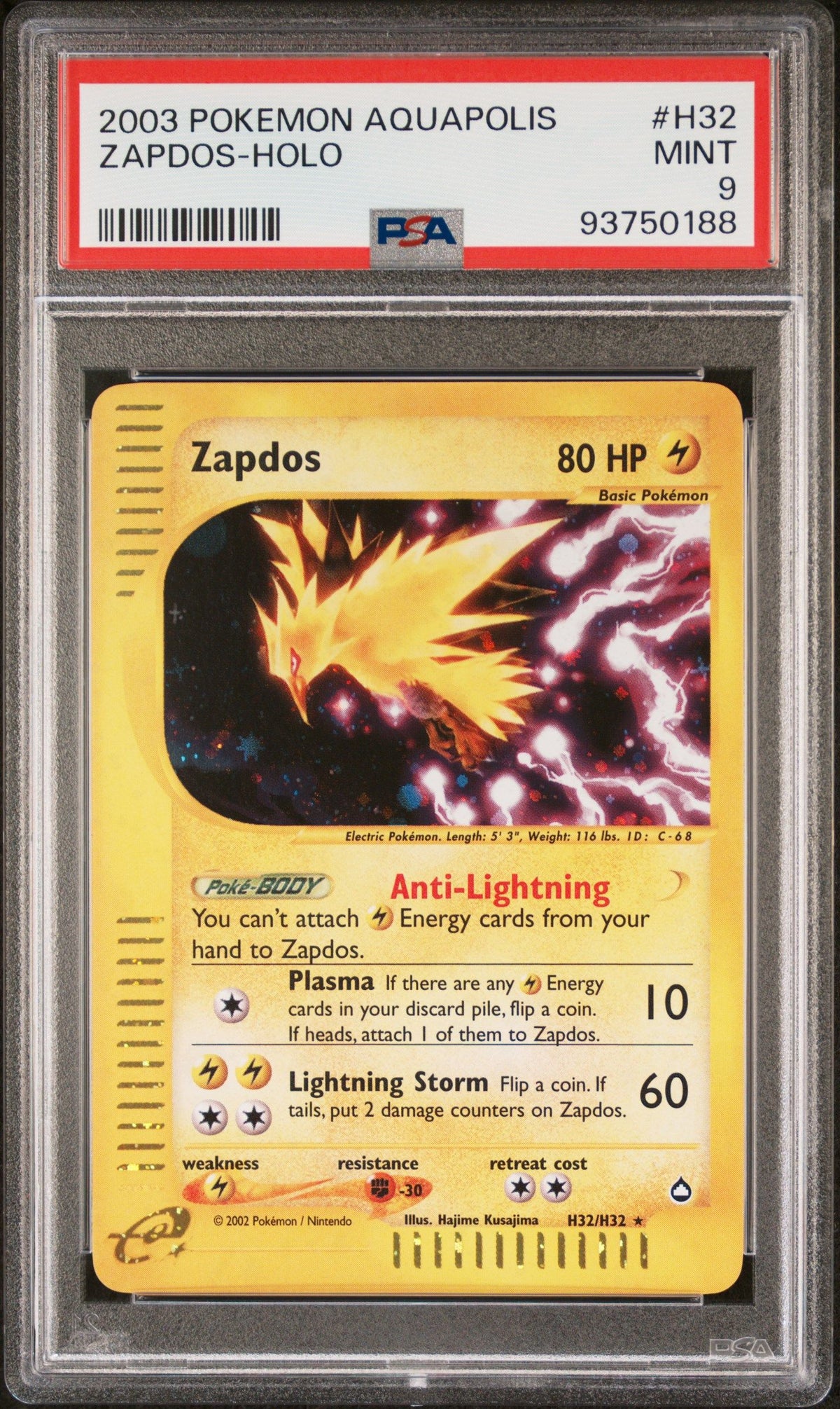 2003 Pokemon Aquapolis Zapdos-Holo PSA 9