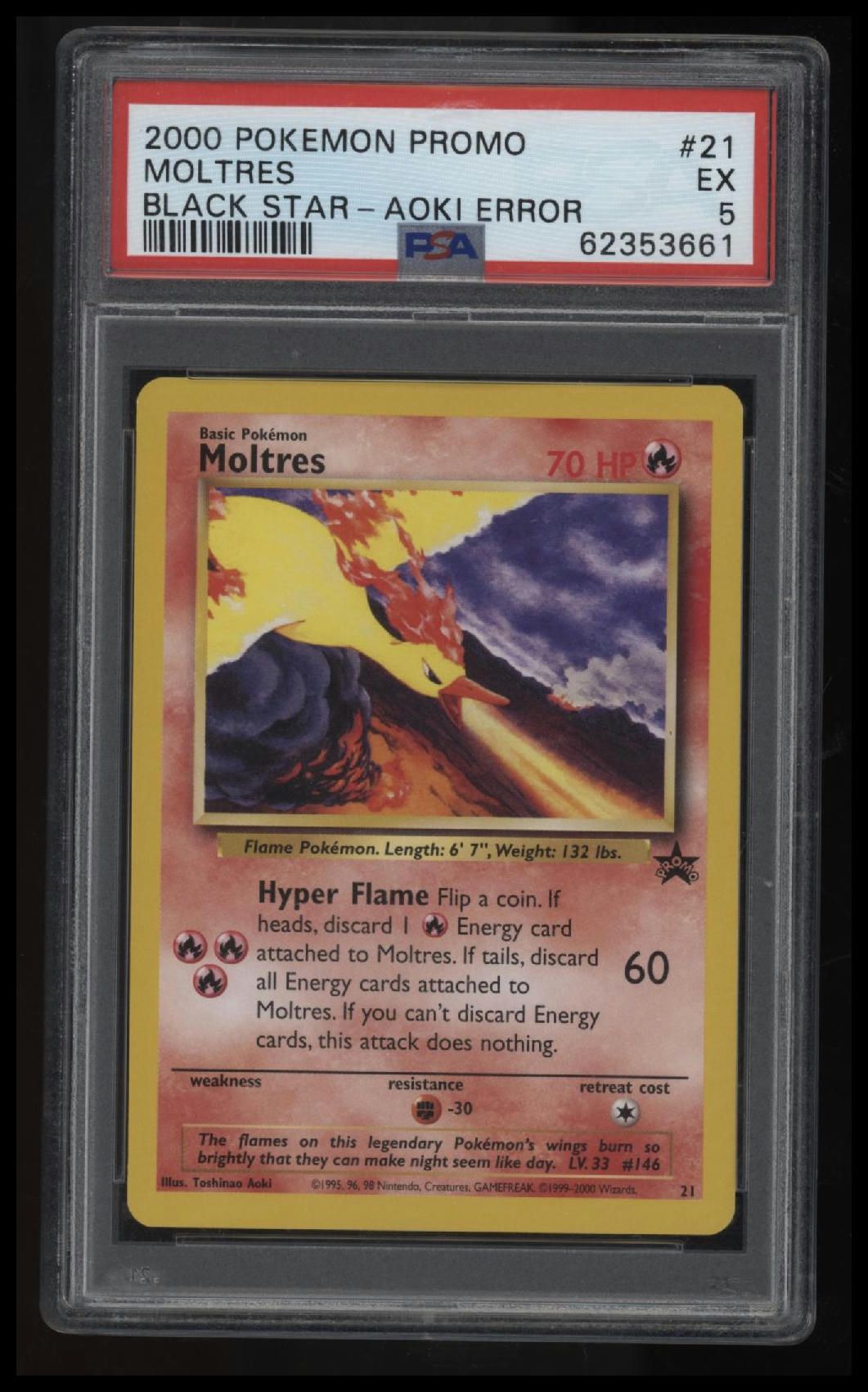 2000 Pokemon Promo Black Star Moltres Black Star-Aoki Error PSA 5