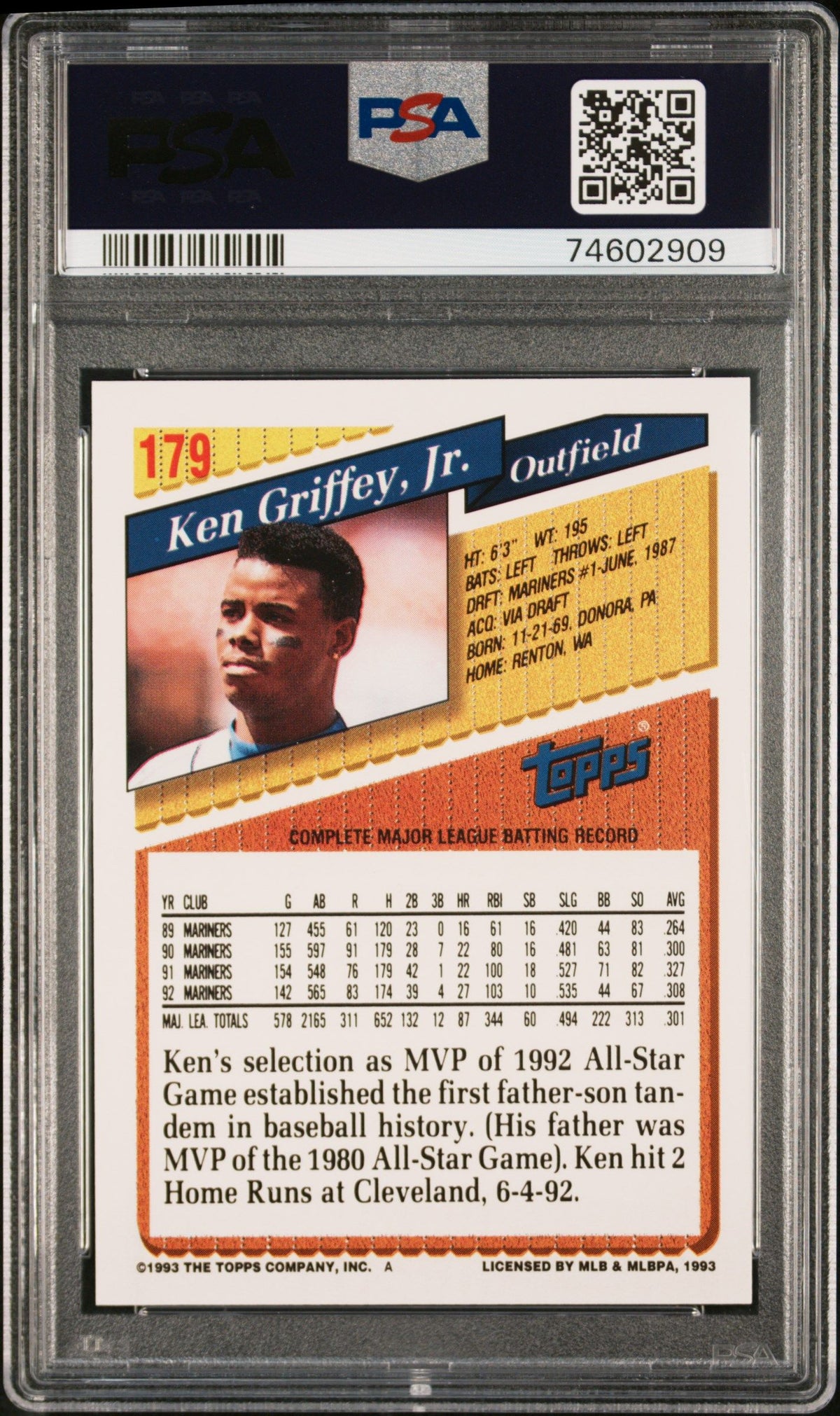 1993 Topps Gold Ken Griffey Jr. PSA 8