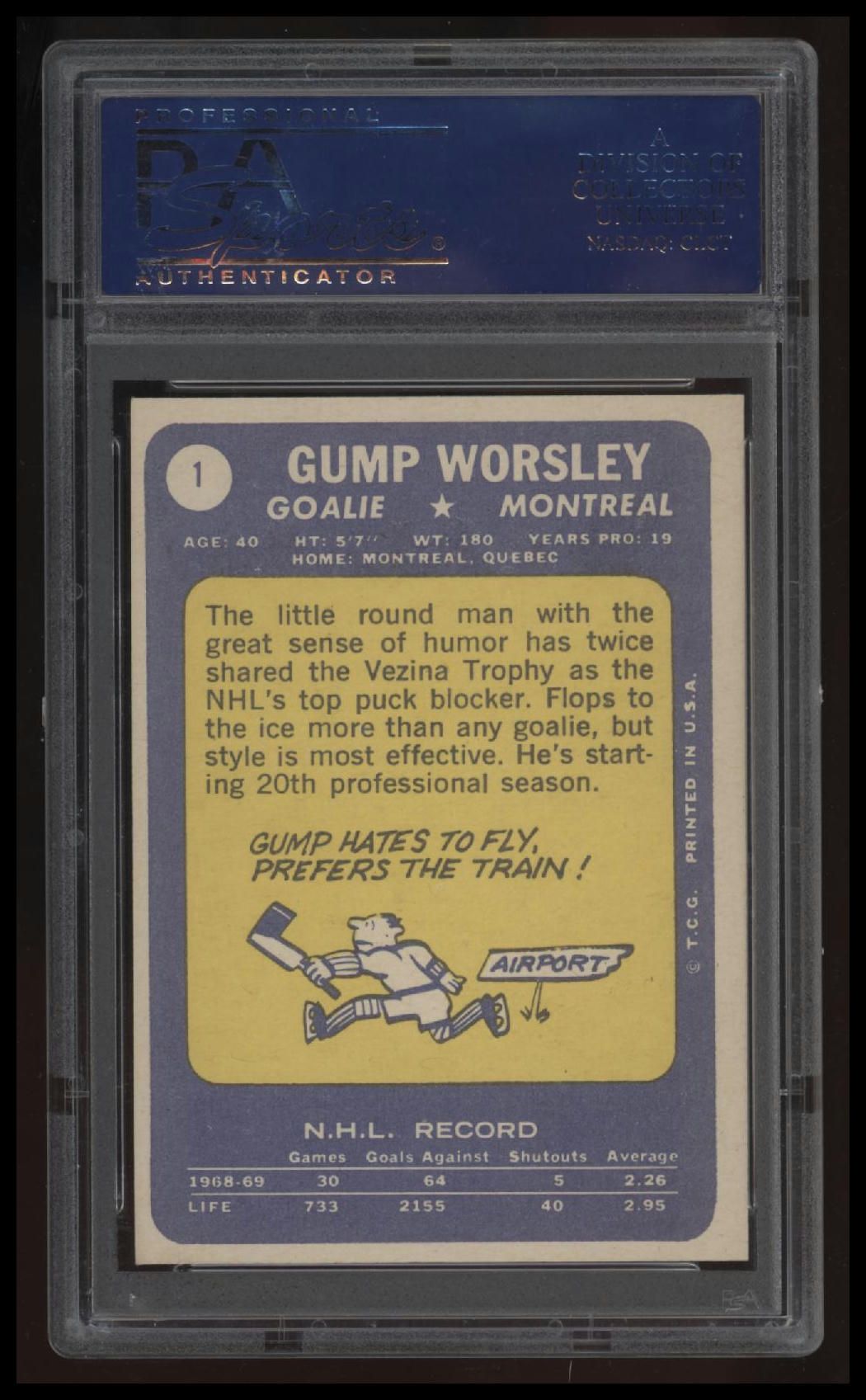 1969 Topps Gump Worsley PSA 8