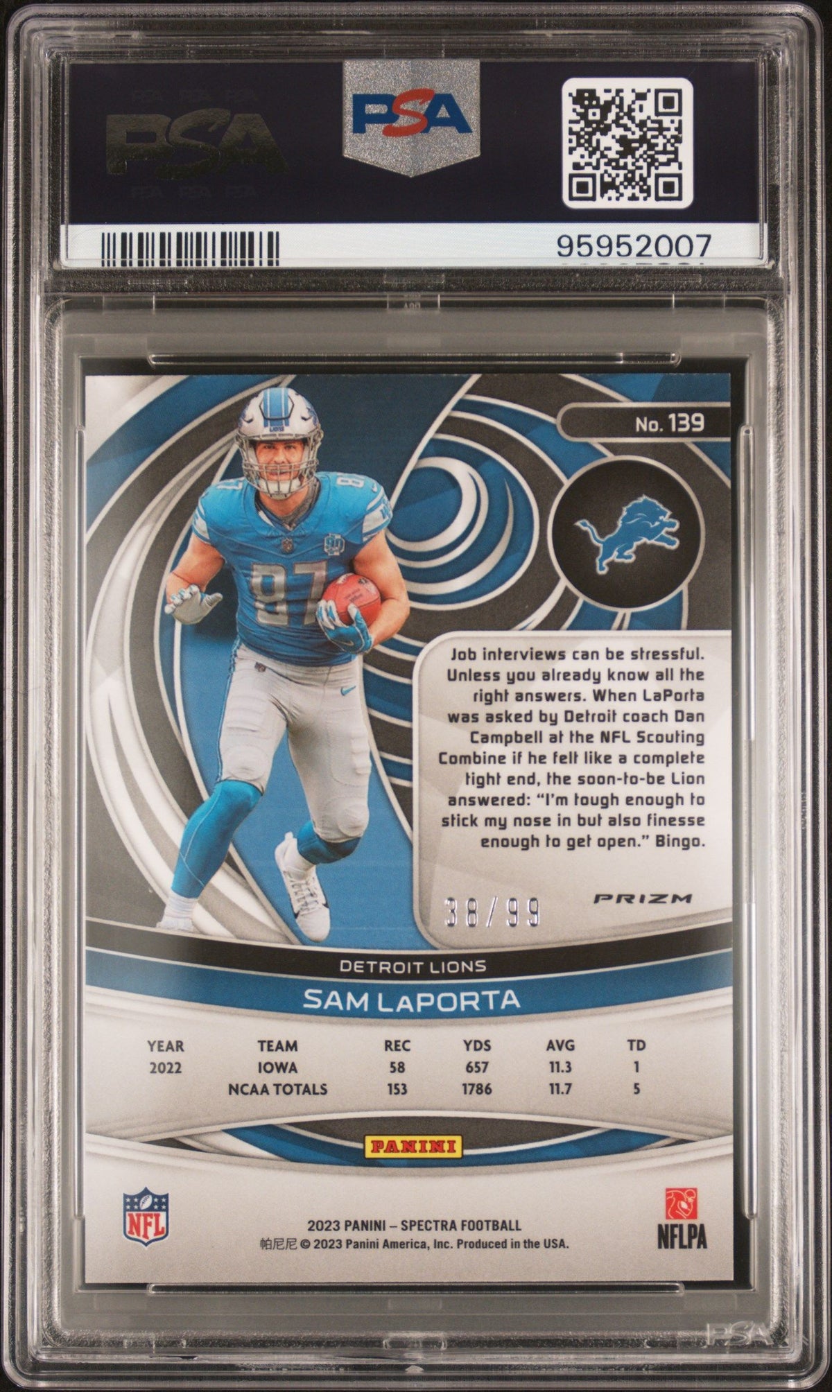 2023 Panini Spectra Sam Laporta Celestial PSA 10