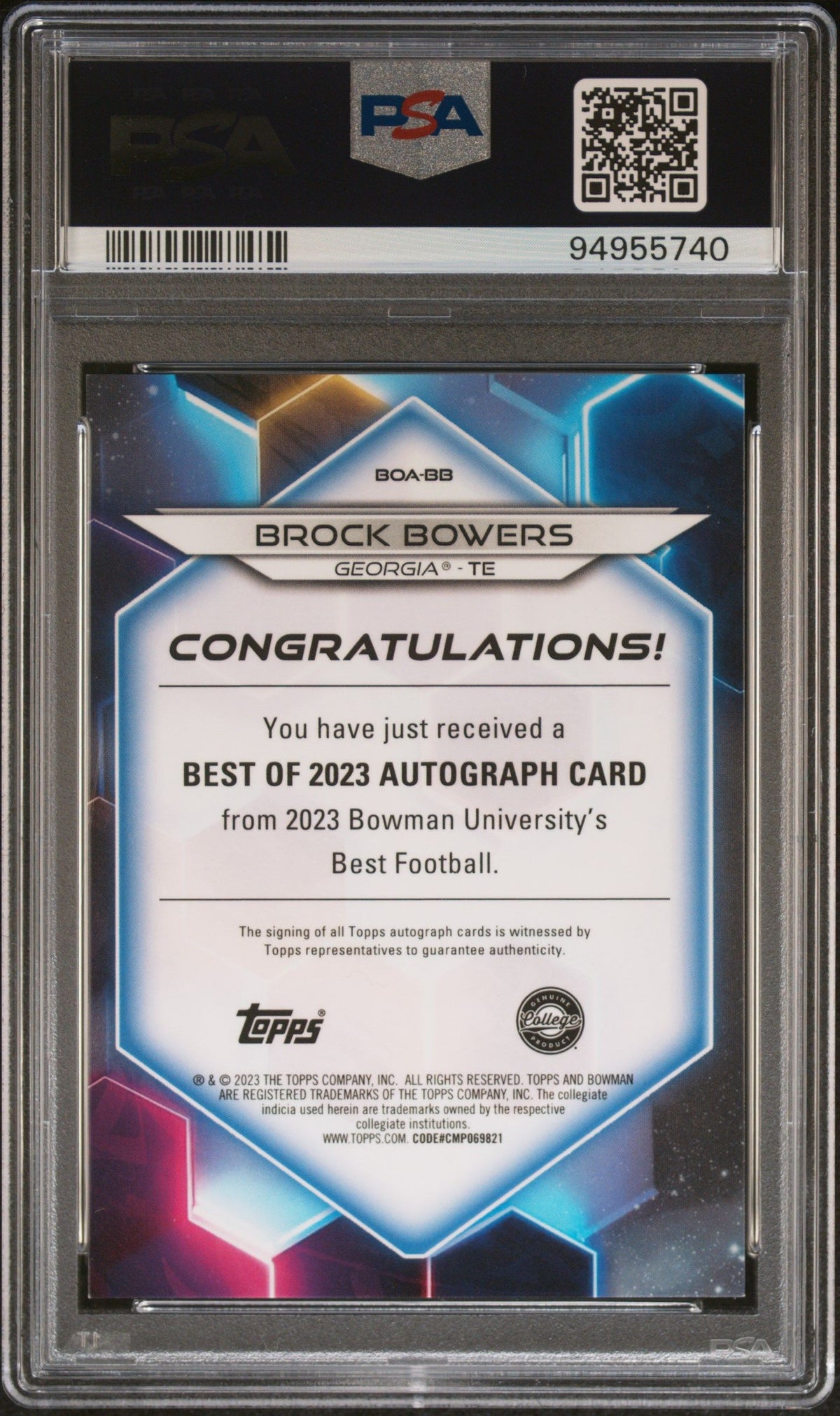 2023 Bowman U Best Best Of 2023 Autographs Brock Bowers Auto Gold PSA 10