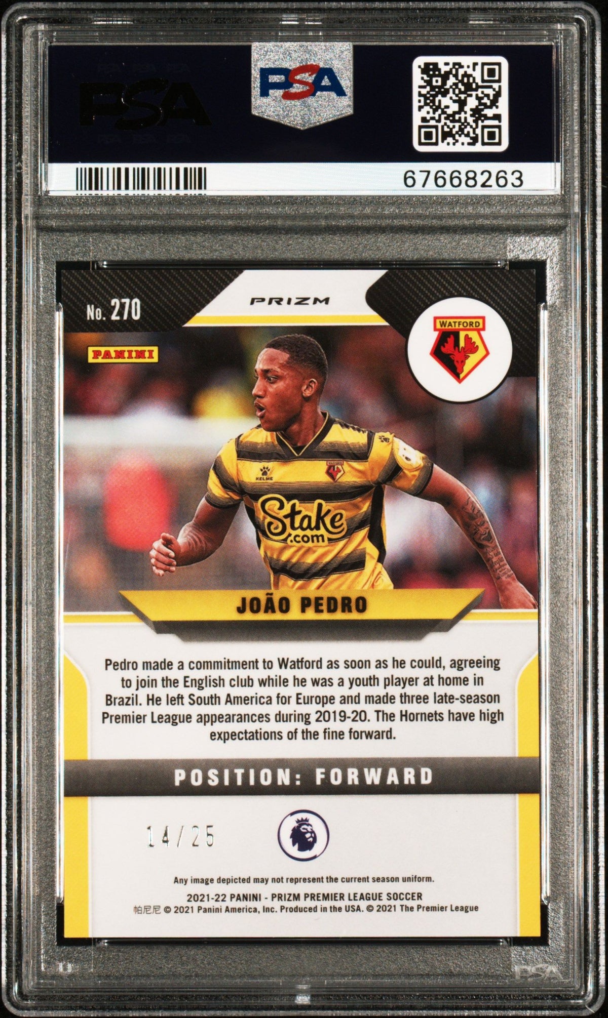 2021 Panini Prizm Premier League #270 Joao Pedro Orange Prizm PSA 9