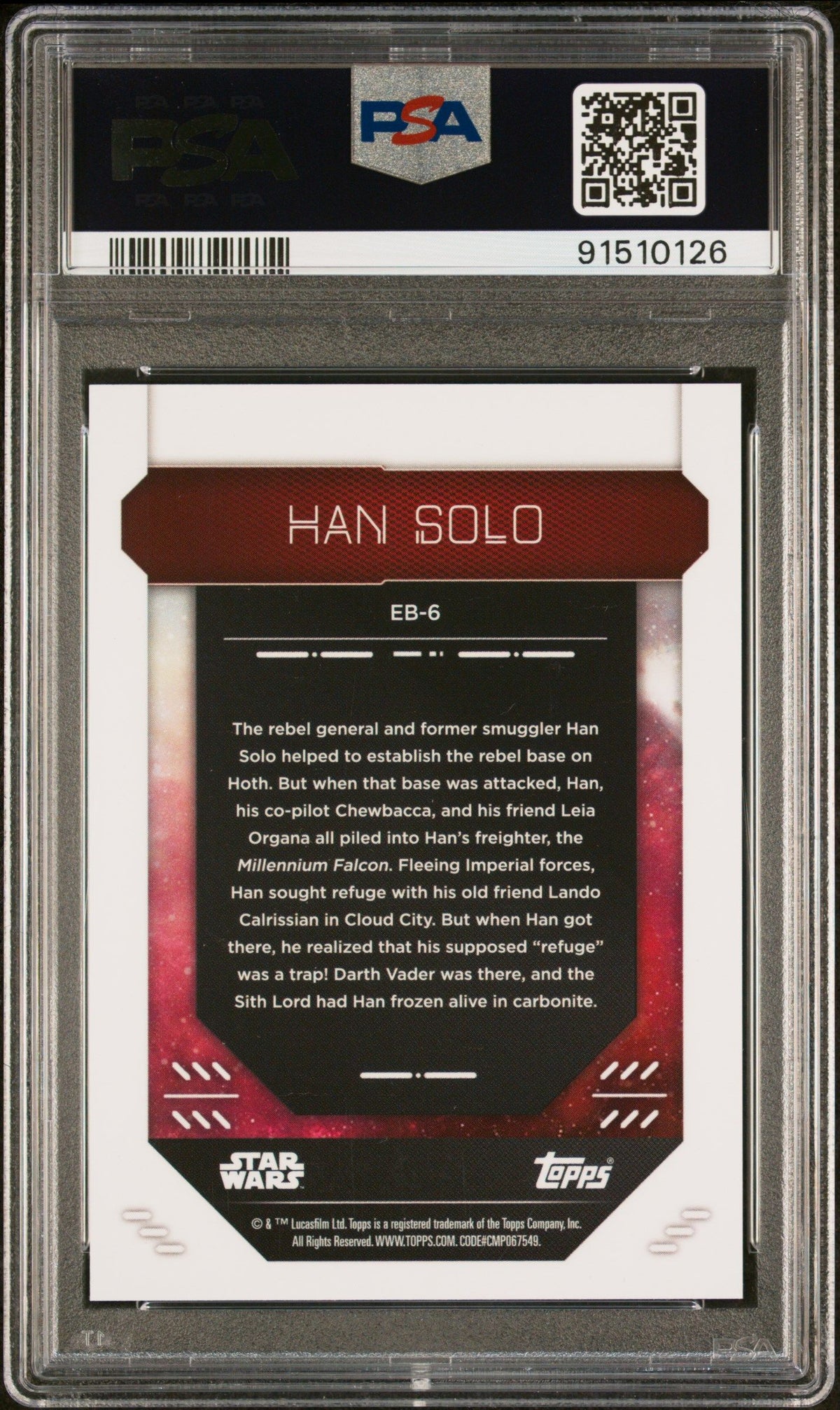 2023 Topps Finest Star Wars Extended Base Han Solo Extended Base-Red PSA 8