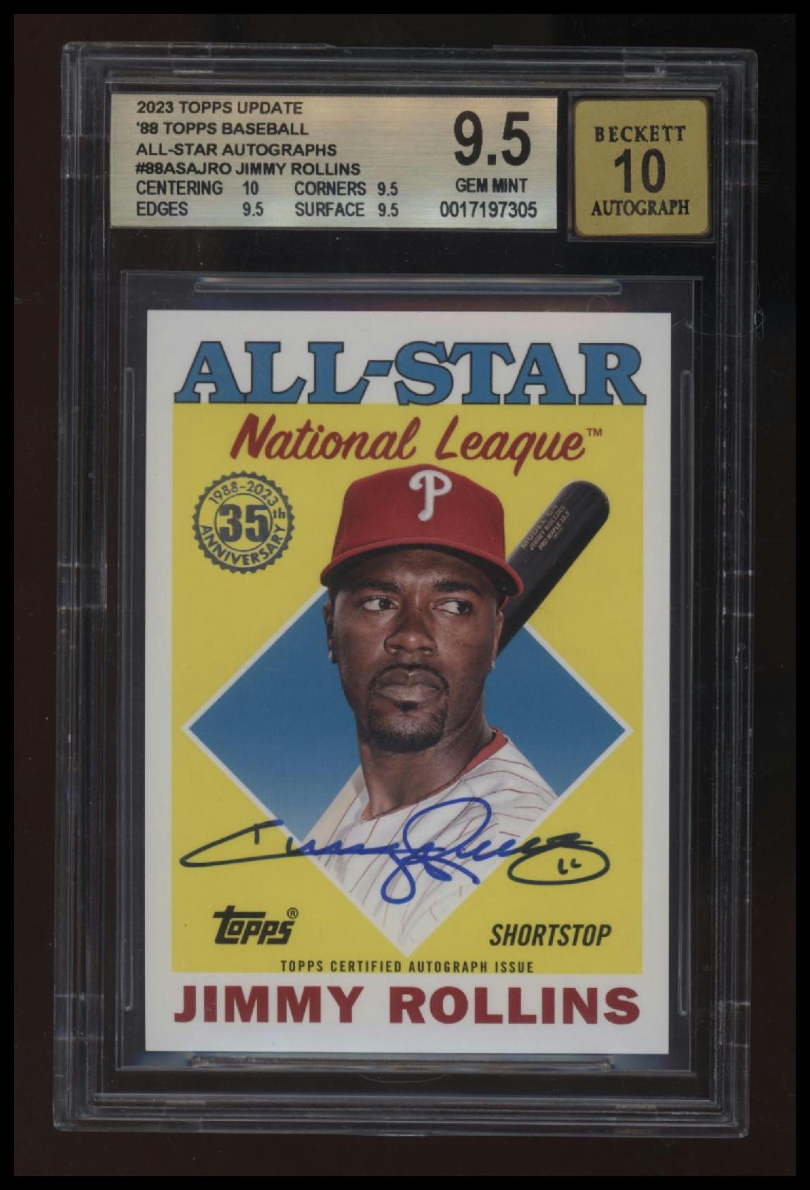 2023 Topps Update &#39;88 Topps Baseball All-Star Autographs Jimmy Rollins BGS 9.5