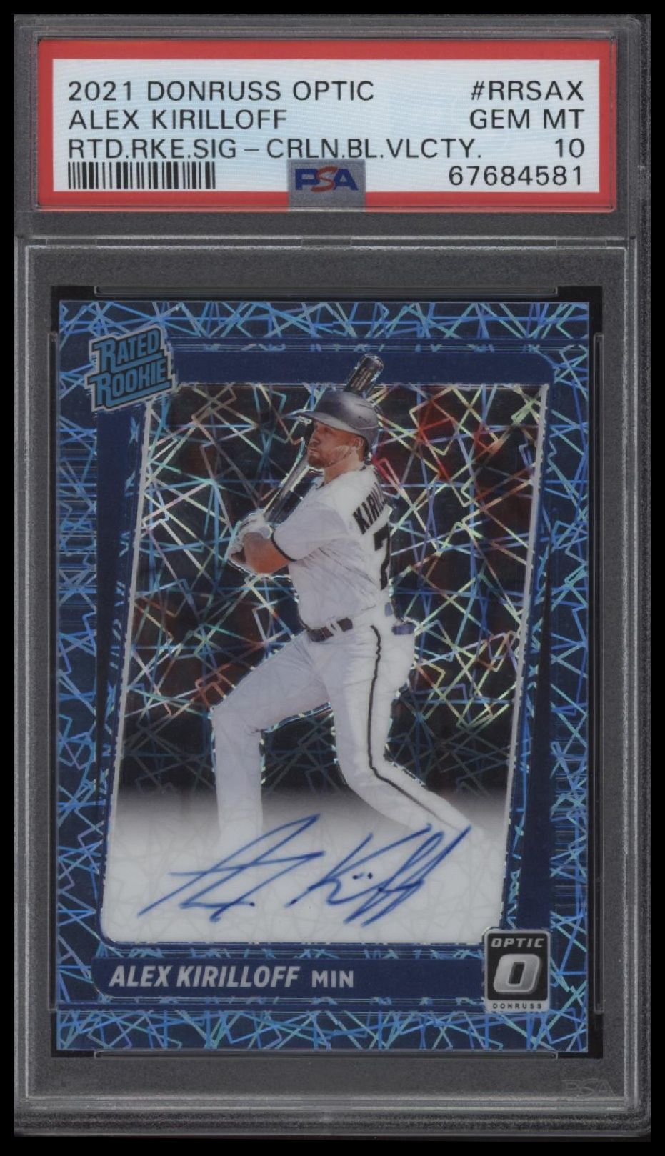 2021 Panini Donruss Optic Signatures #RRSAX Alex Kirilloff Blue Velocity PSA 10