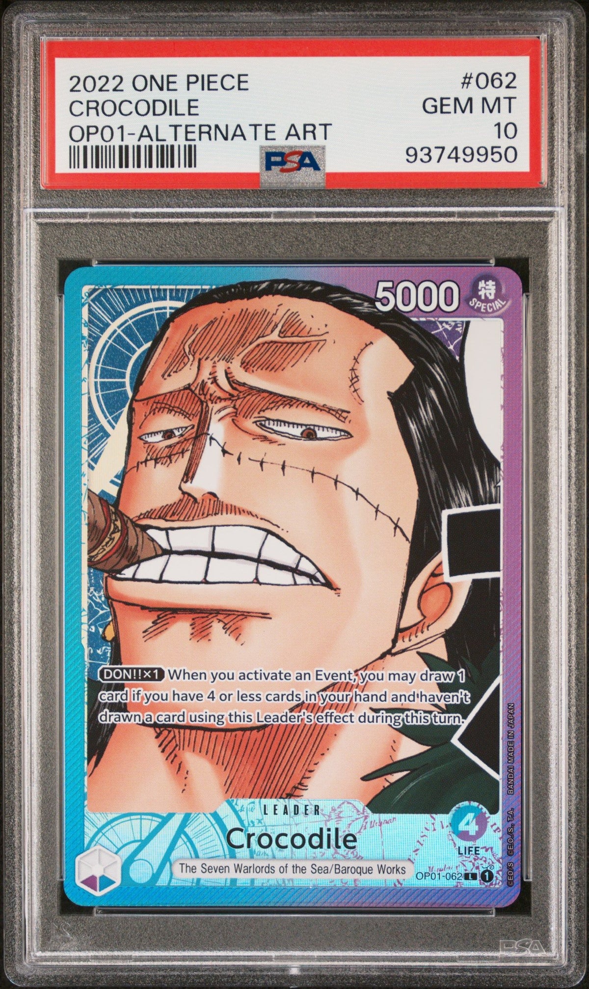 2022 One Piece Romance Dawn Crocodile Op01-Alternate Art PSA 10