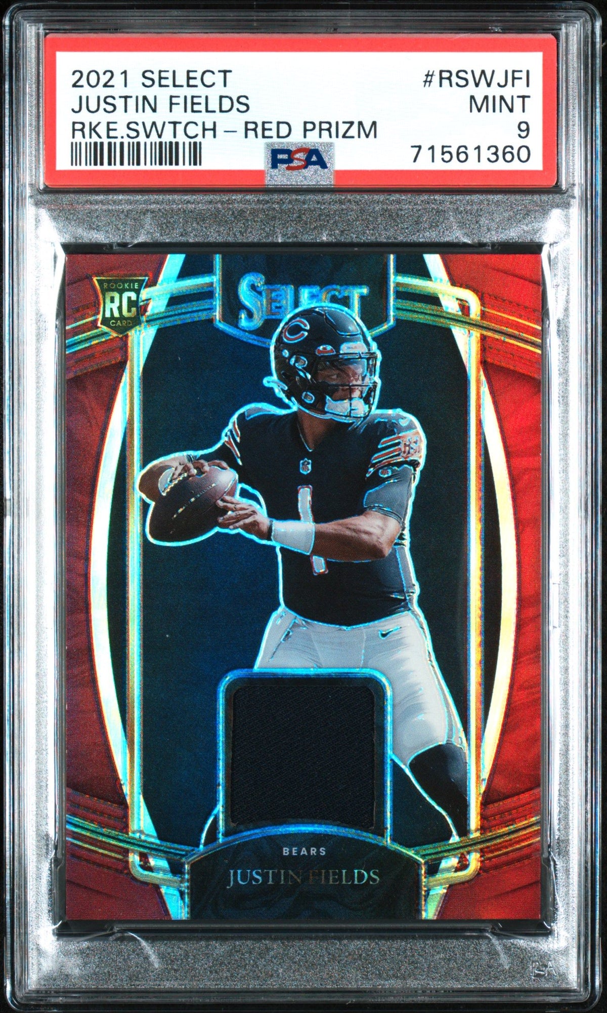 2021 Panini Select Rookie Swatches Justin Fields Rke.Swtch-Red Prizm PSA 9