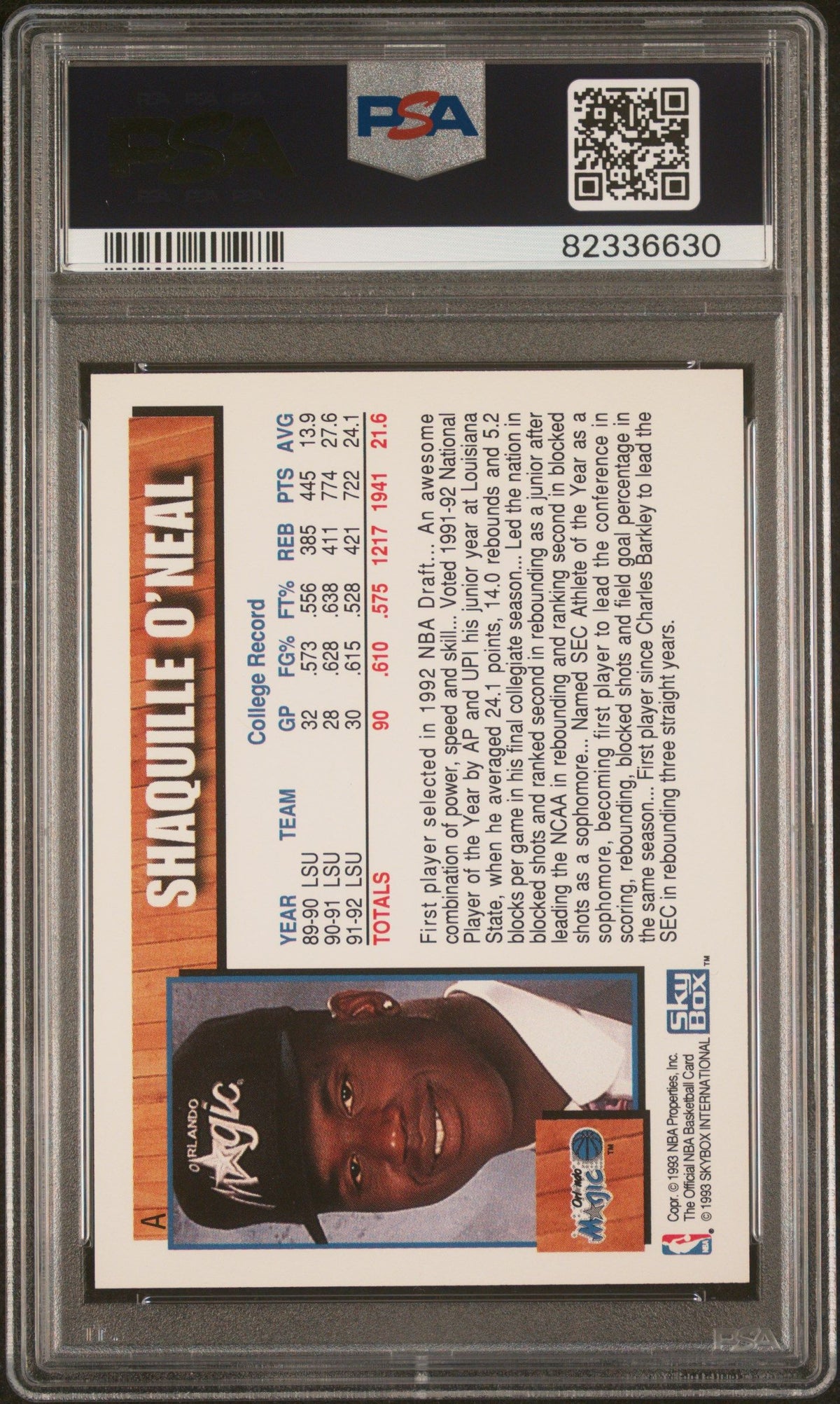 1992 Hoops Draft Redemption Shaquille O&#39;Neal Draft Redemption PSA 9