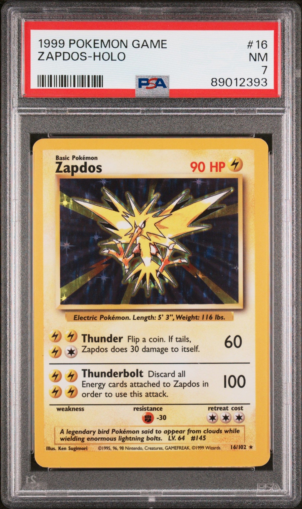 1999 Pokemon Game Zapdos-Holo PSA 7