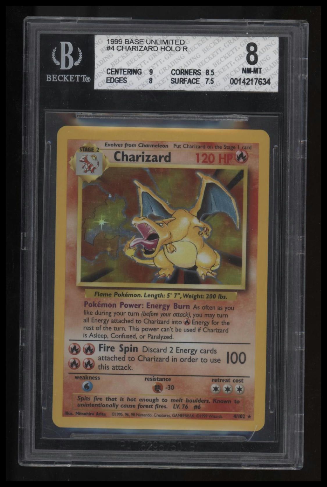 1999 Pokemon Base Unlimited Charizard HOLO R BGS 8.0