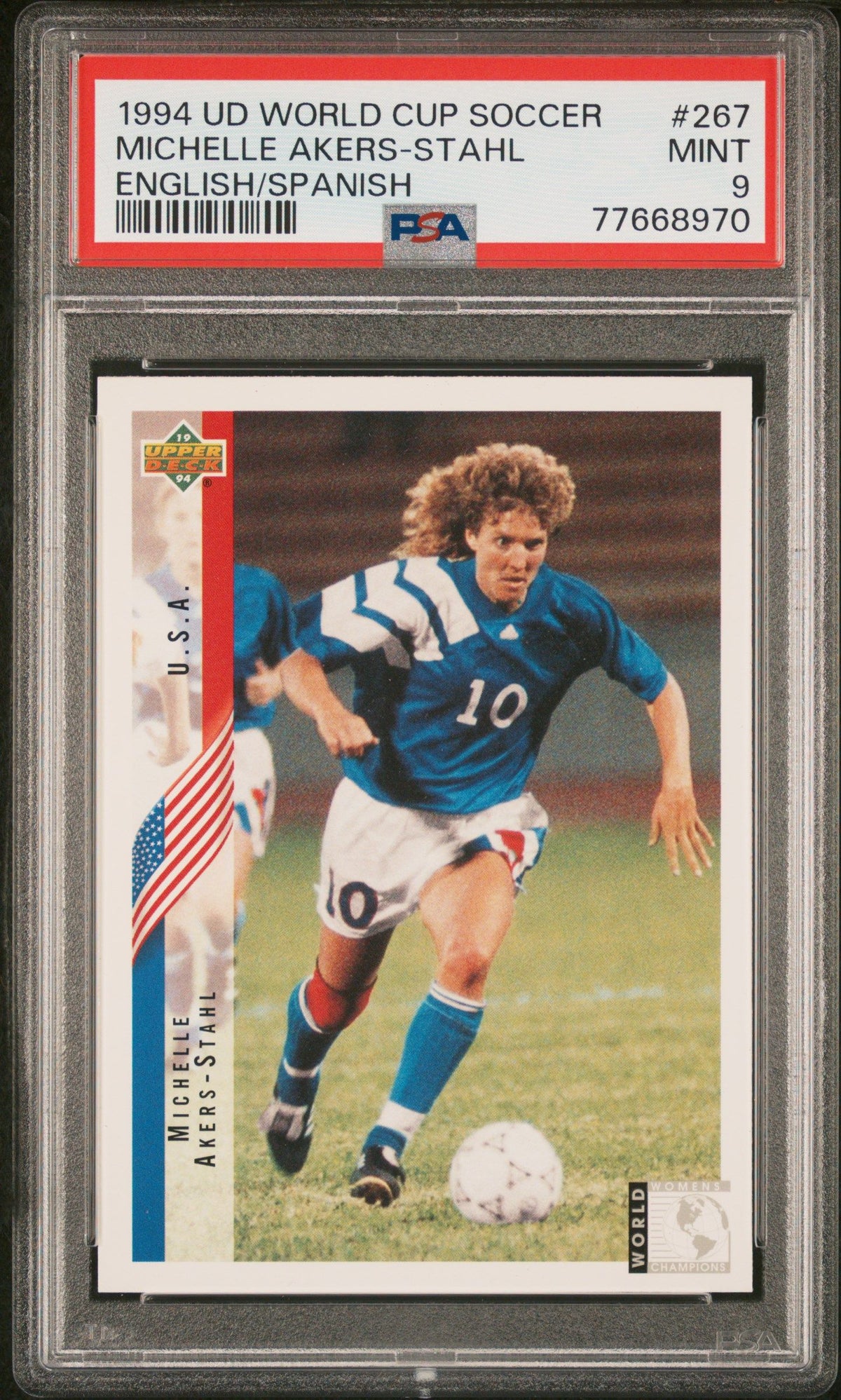 1994 Upper Deck World Cup Soccer Michelle Akers-Stahl English/Spanish PSA 9