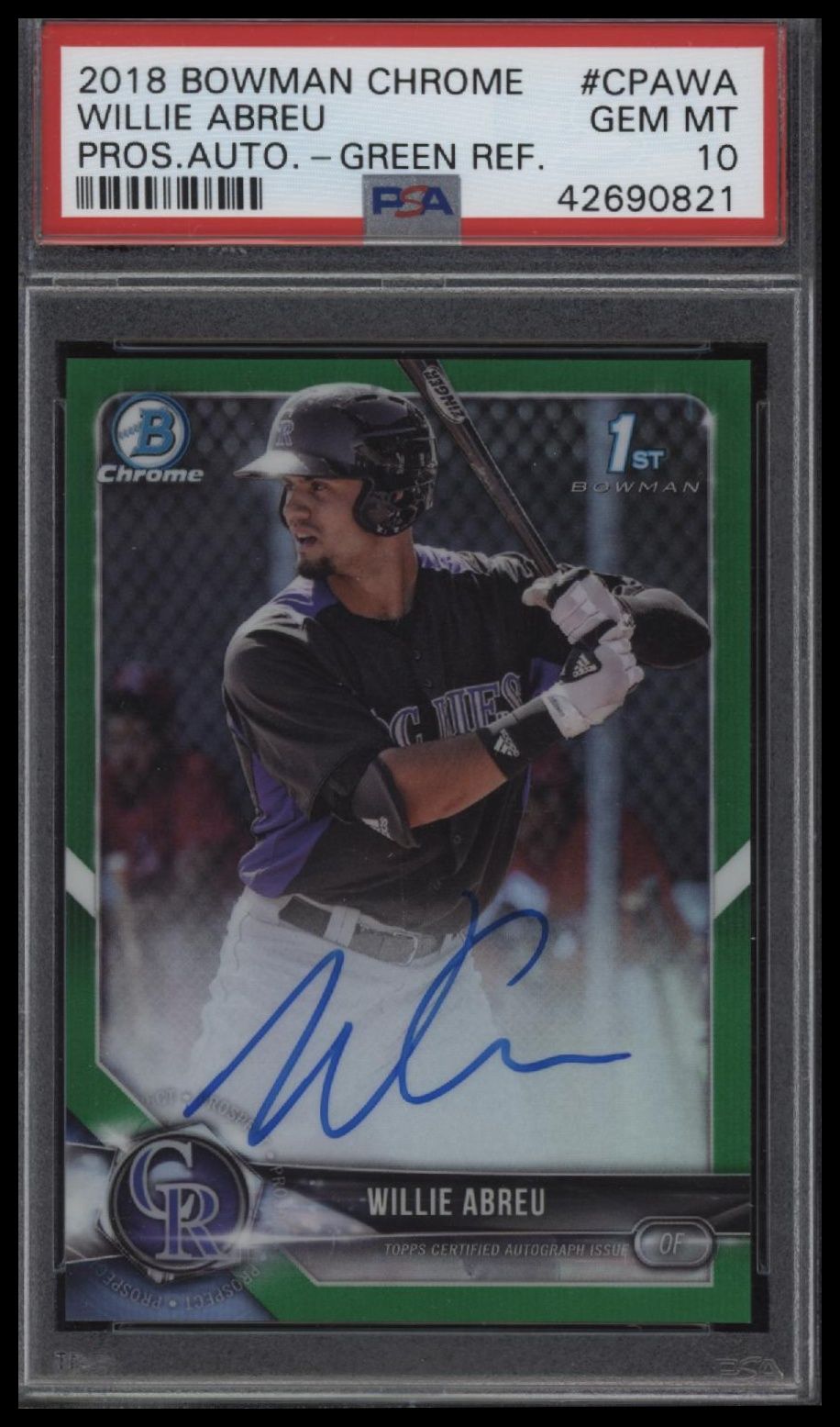 2018 Bowman Chrome Prospects #CPAWA Willie Abreu Pros.Auto.-Green Ref. PSA 10