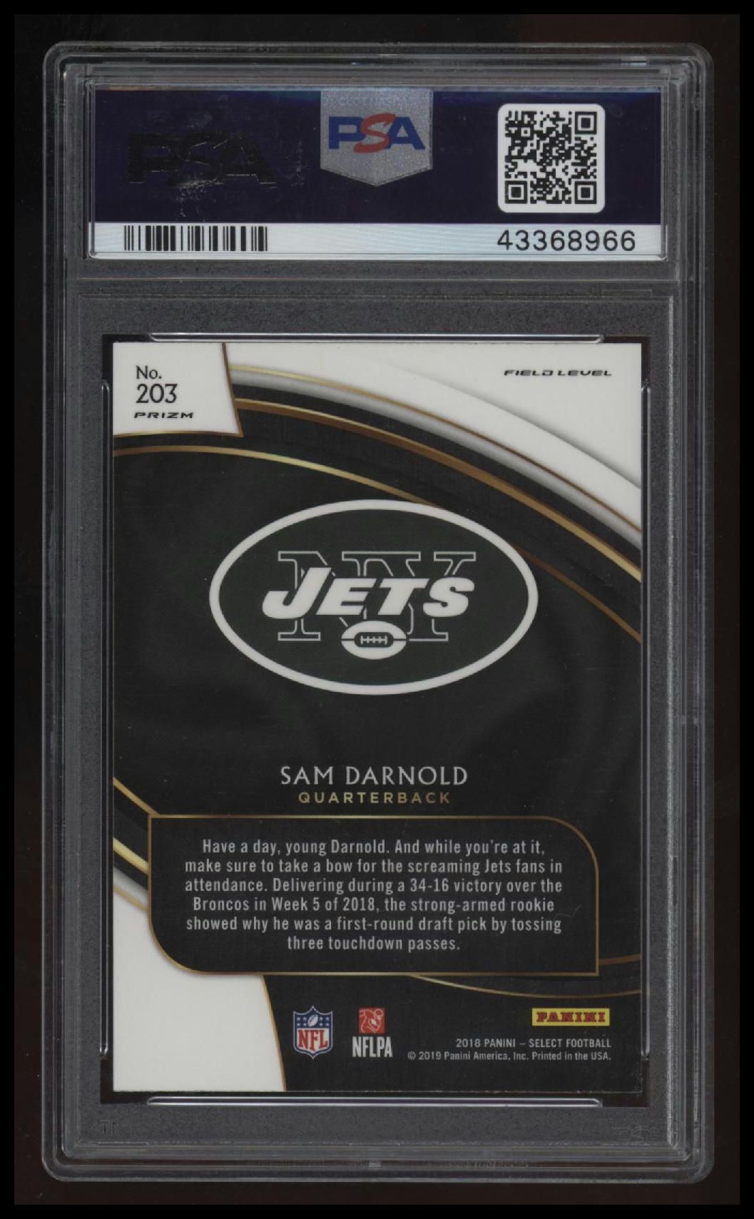 2018 Panini Select Sam Darnold Silver Prizm PSA 10 43368966