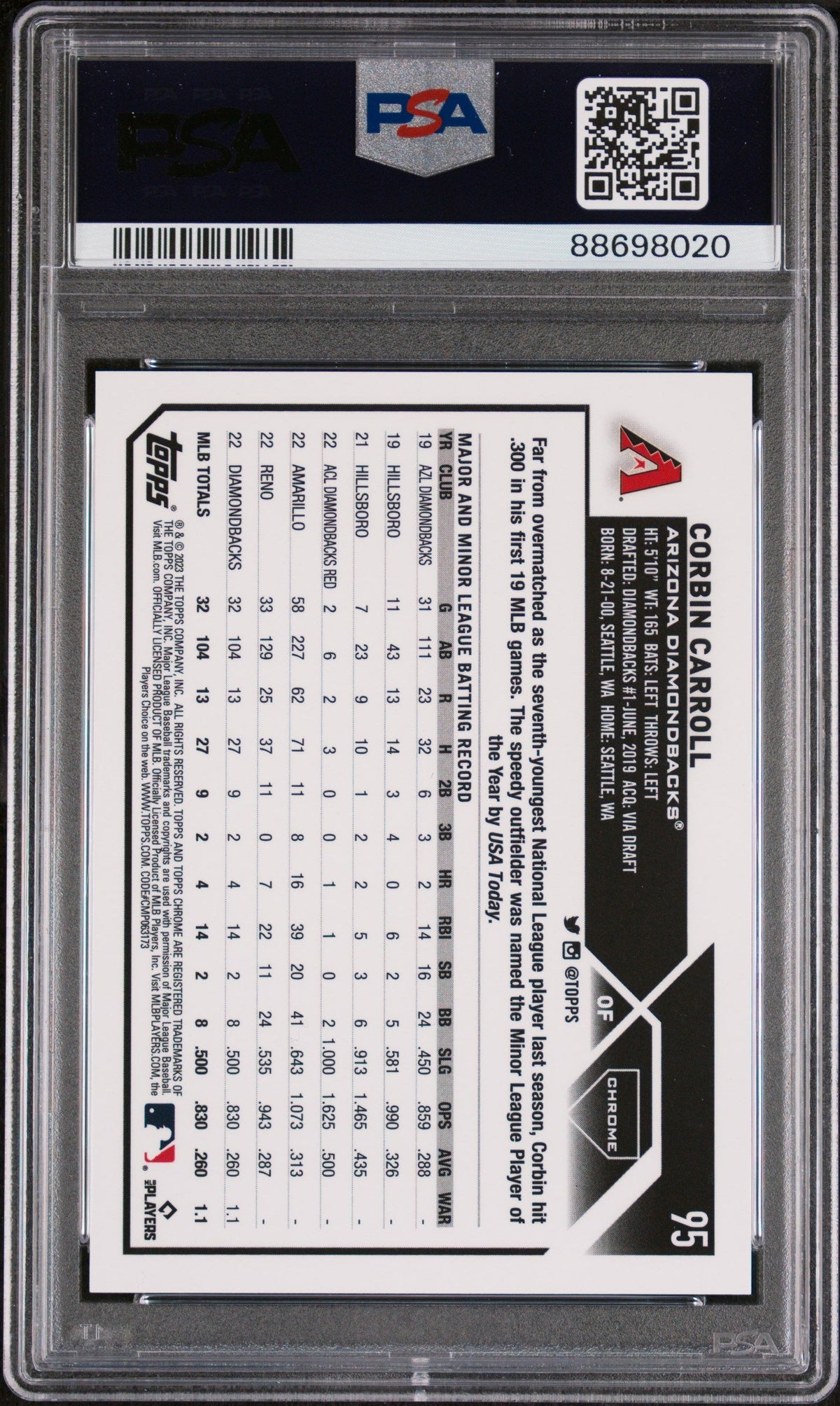 2023 Topps Chrome Corbin Carroll Sp PSA 10