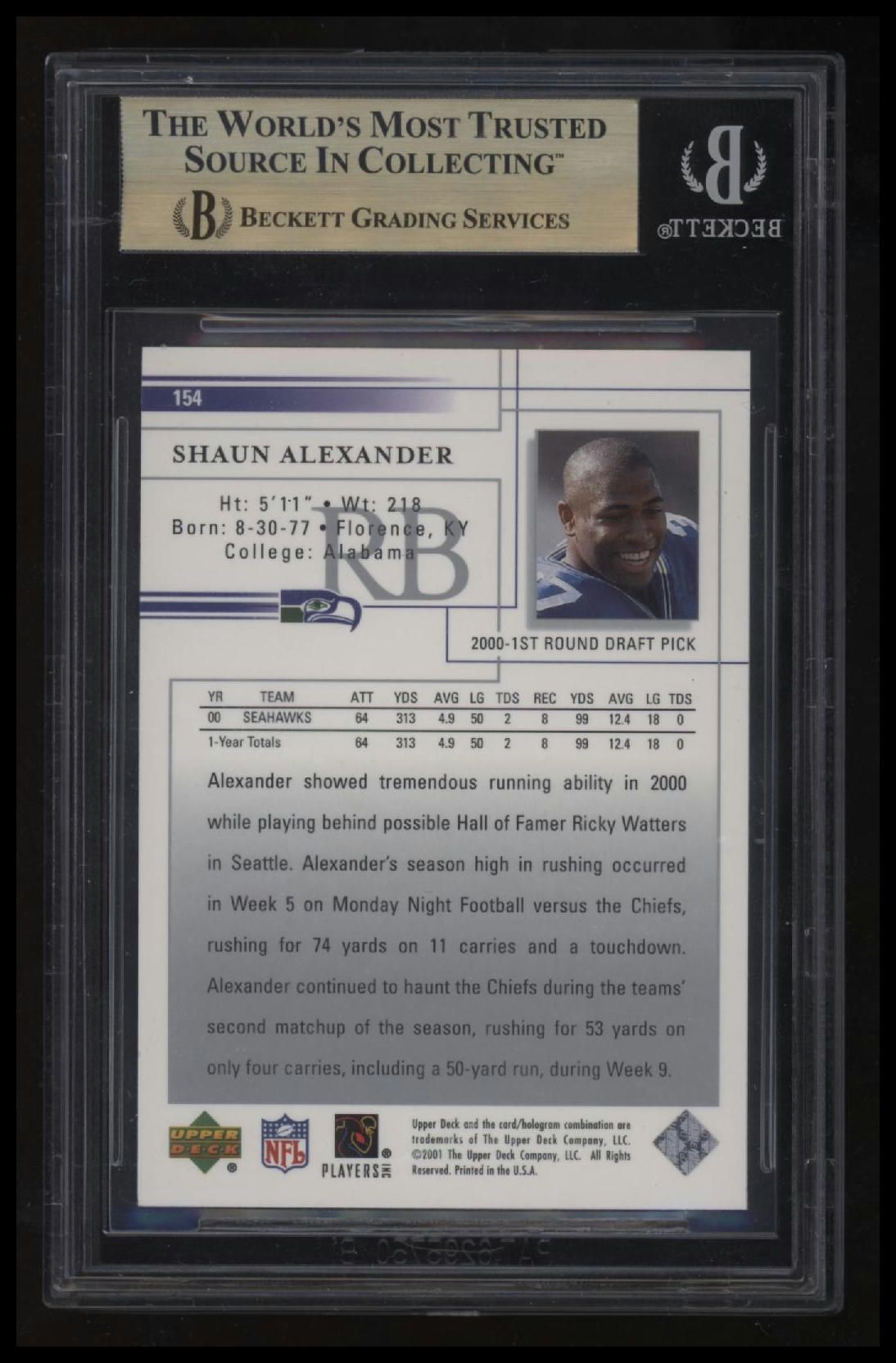 2001 Upper Deck Shaun Alexander BGS 9.5