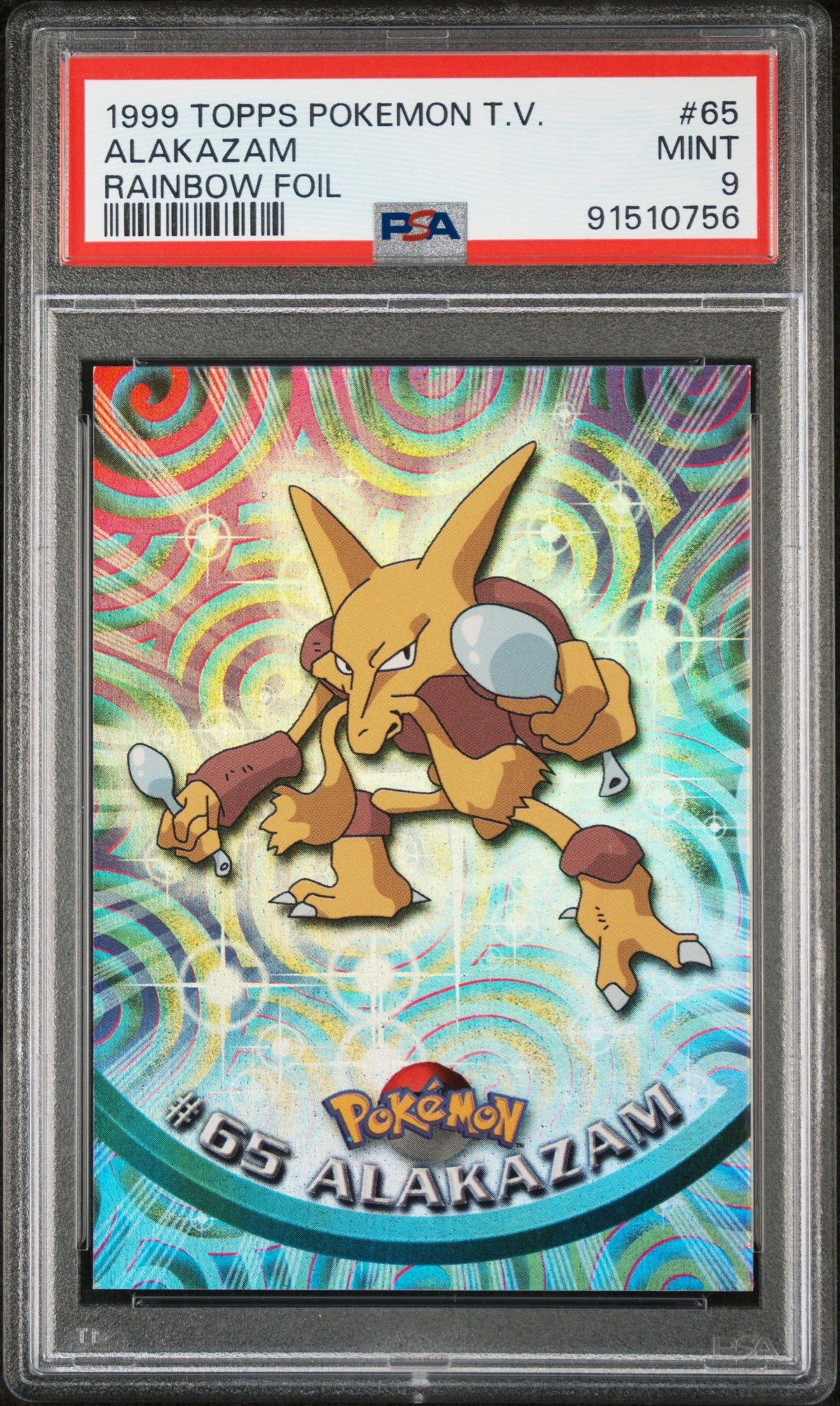 1999 Topps Pokemon Tv Alakazam Rainbow Foil PSA 9