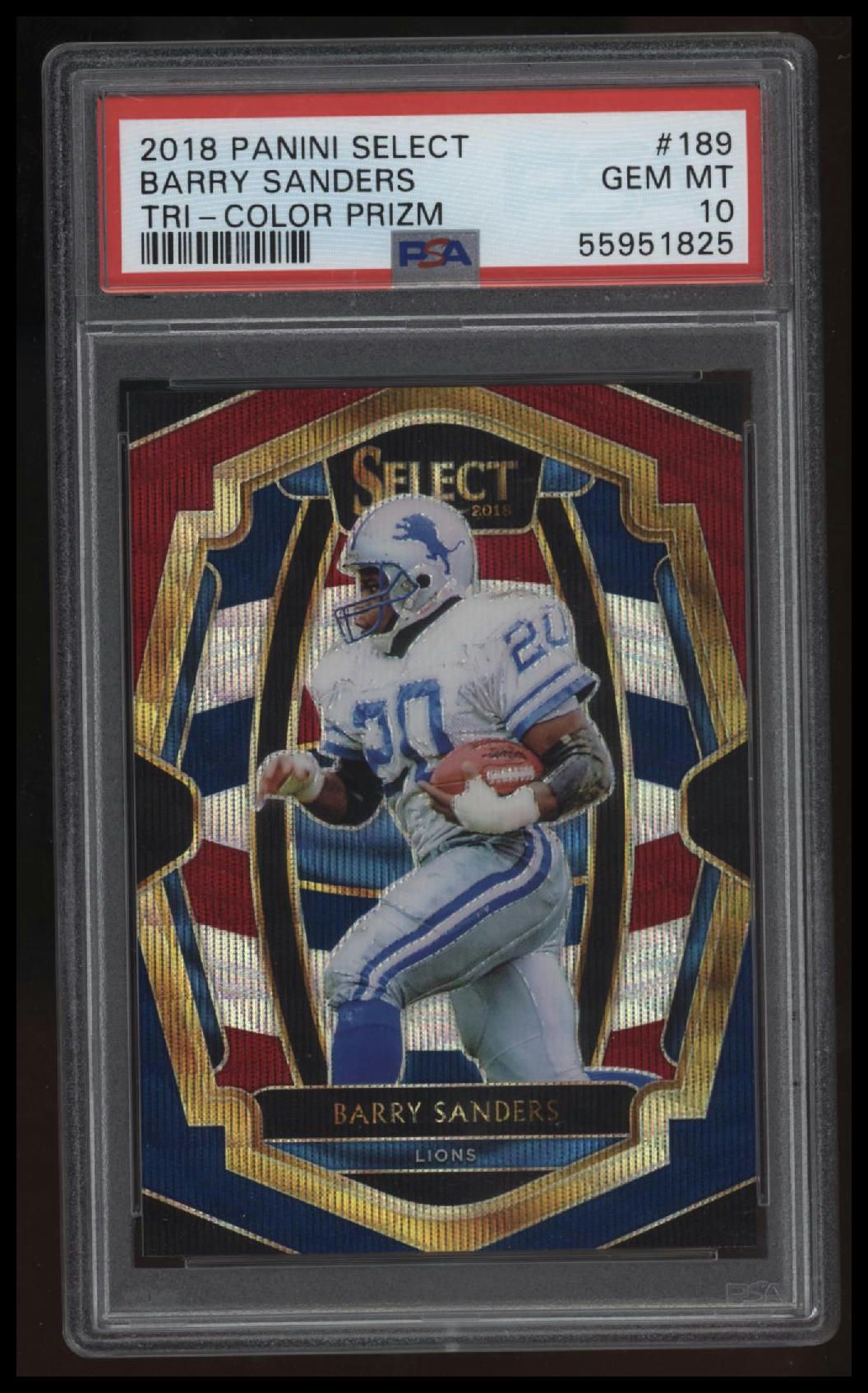 2018 Panini Select Barry Sanders Tri-Color Prizm PSA 10