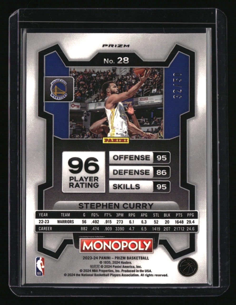 2023-24 Panini Prizm Monopoly Stephen Curry Purple Millionaire Shimmer #/50