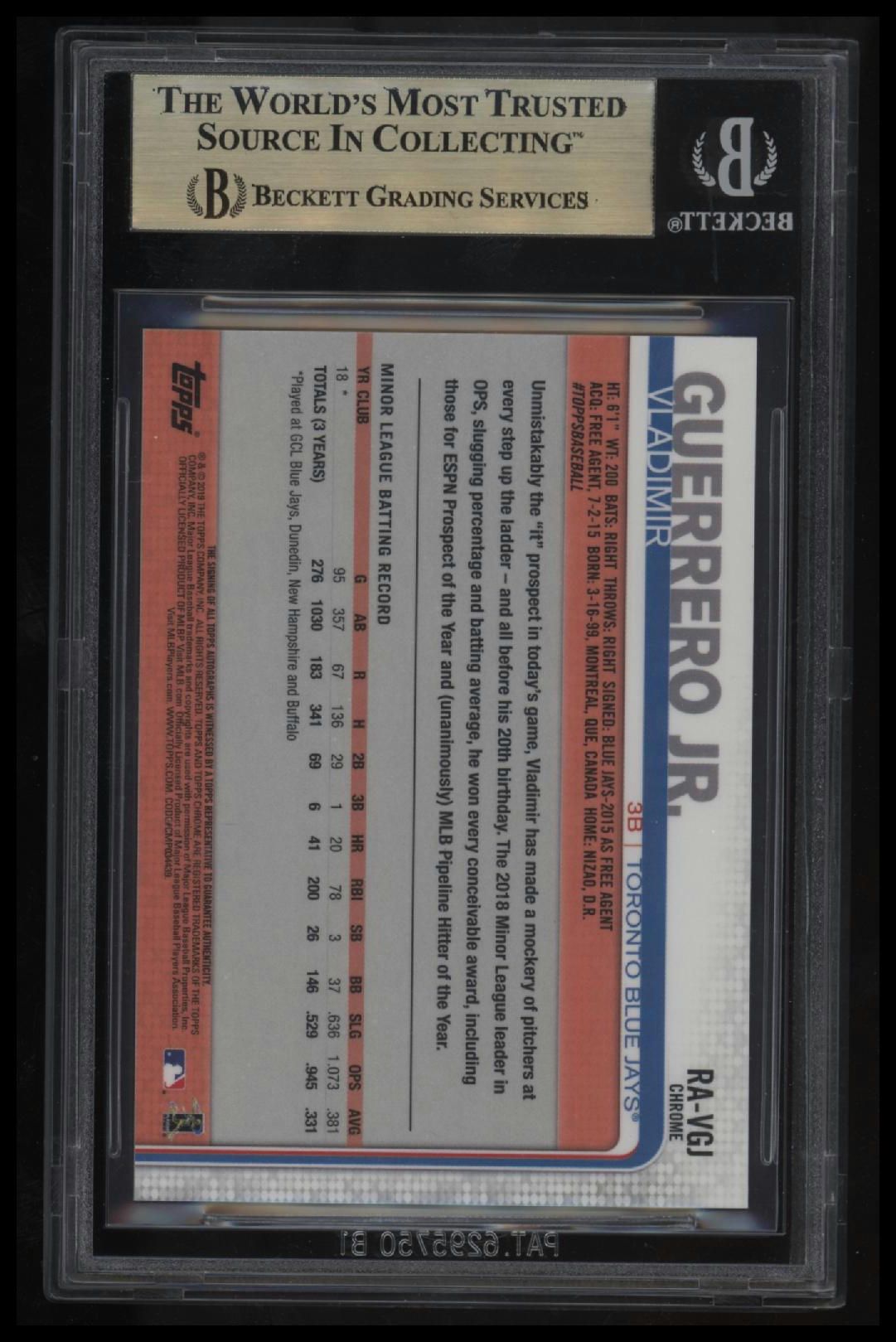 2019 Topps Chrome Rookie Autographs Vladimir Guerrero Jr. BGS 9.5