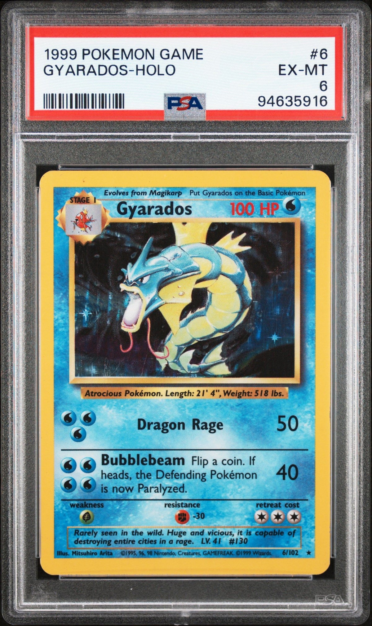 1999 Pokemon Game Gyarados-Holo PSA 6