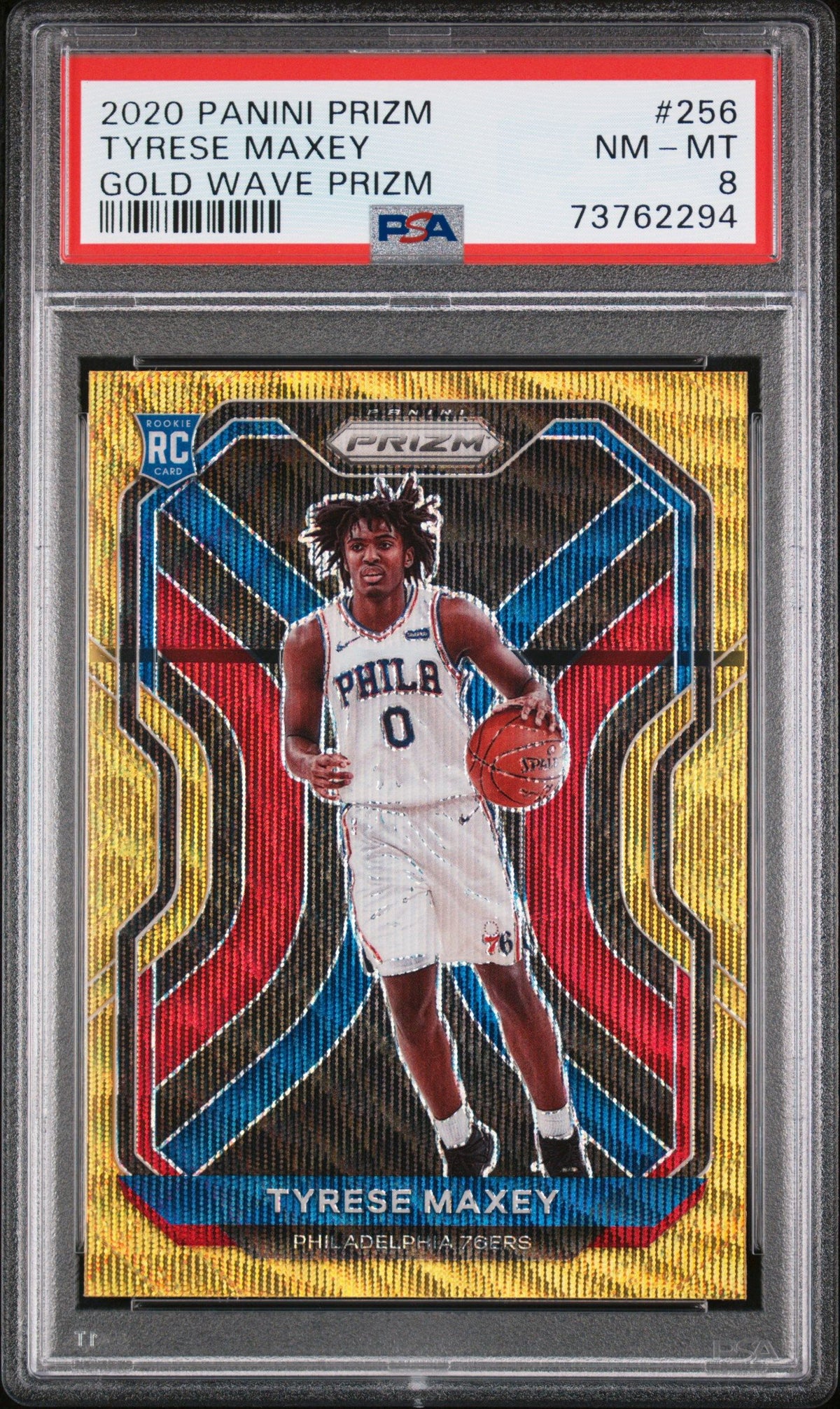 2020 Panini Prizm Tyrese Maxey Gold Wave Prizm PSA 8