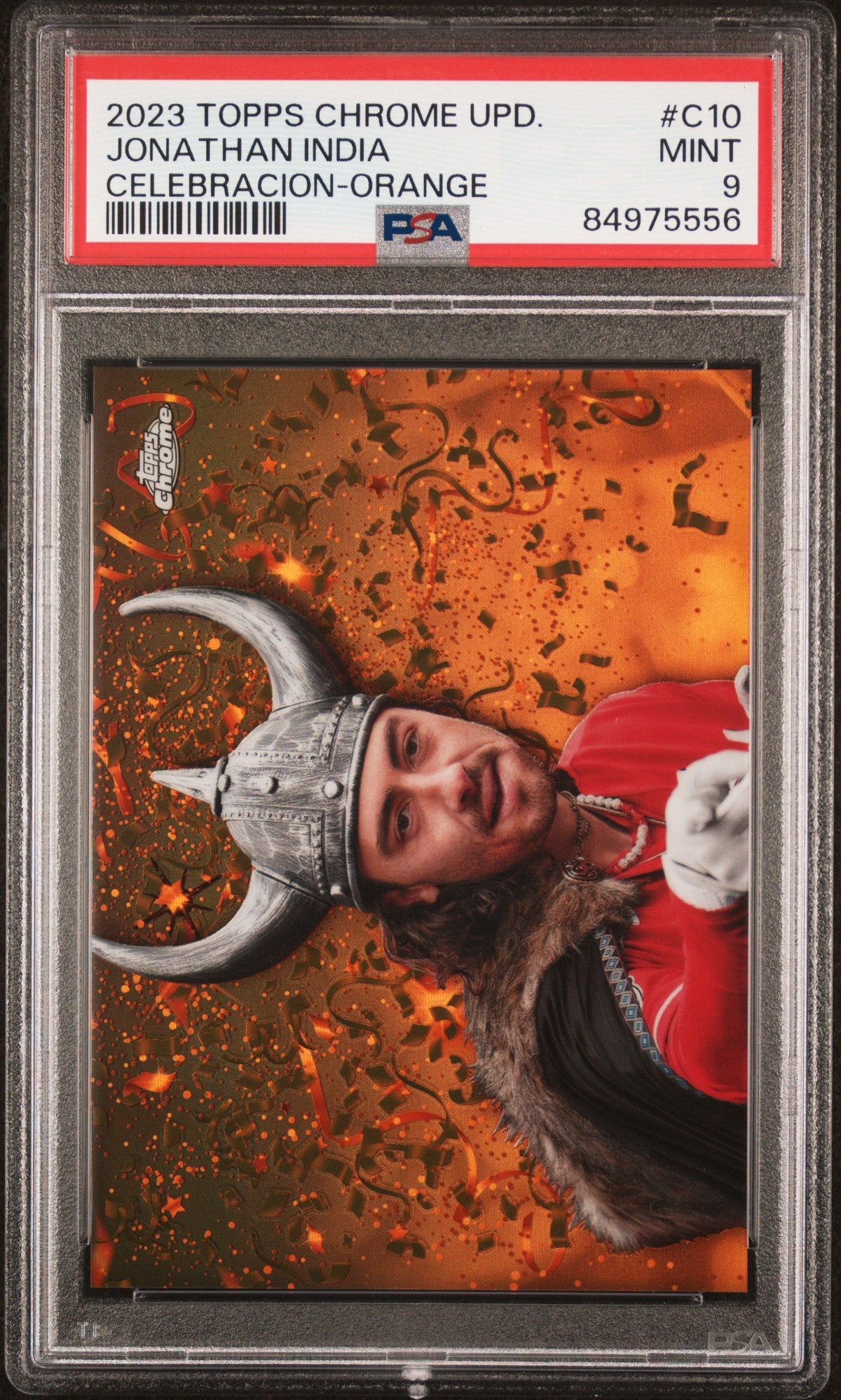 2023 Topps Chrome Jonathan India Celebracion-Orange PSA 9