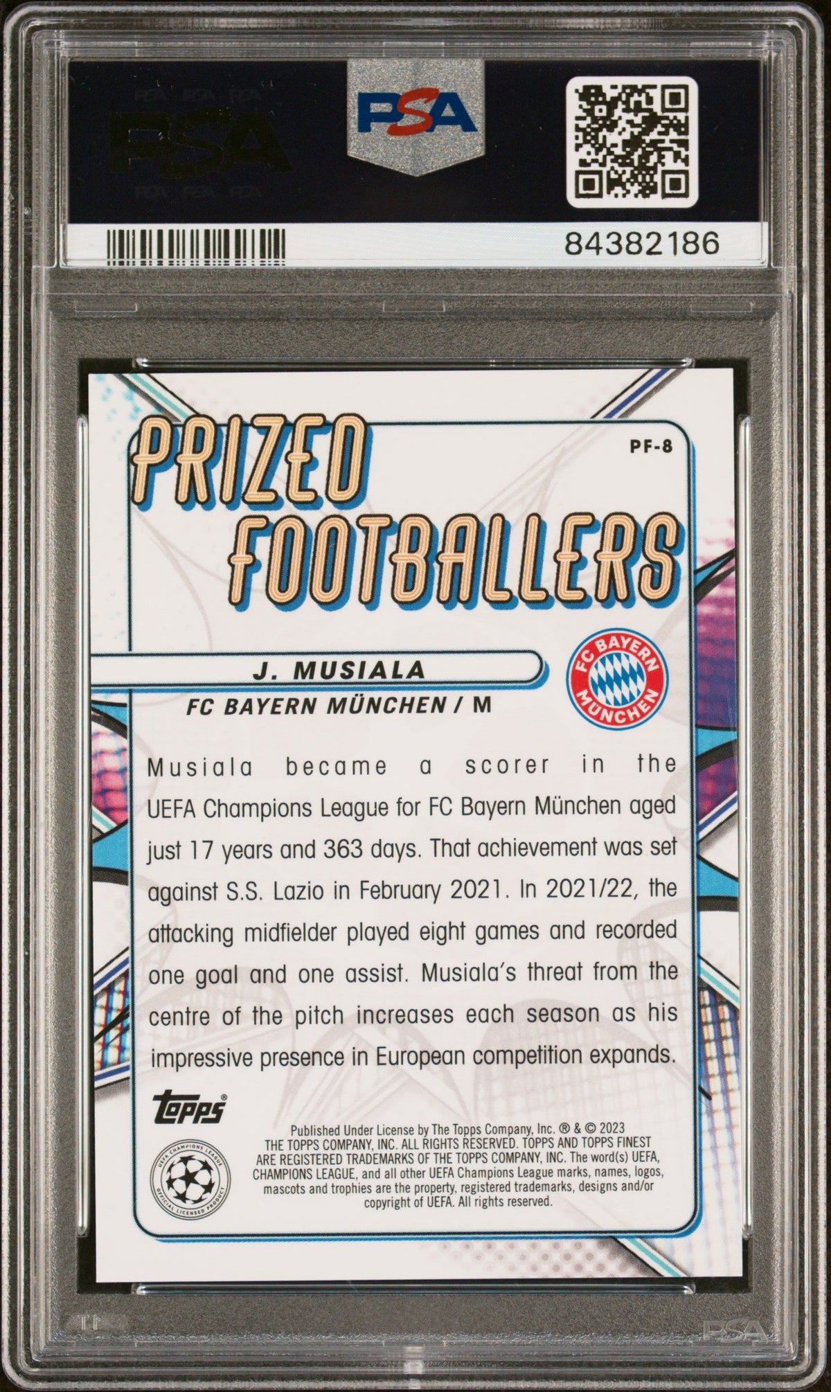 2022-23 Topps Finest Uefa Prized Footballers Jamal Musiala Gold PSA 10