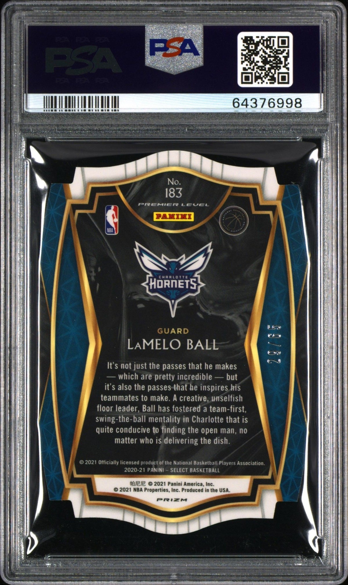 2020 Panini Select Lamelo Ball Orange Die-Cut Prizm PSA 9