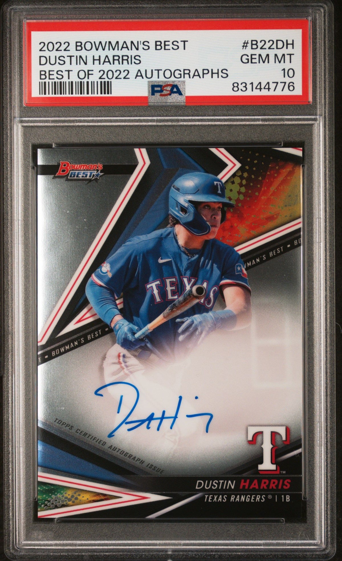 2022 Bowman&#39;S Best Best Of 2022 Autographs Dustin Harris PSA 10