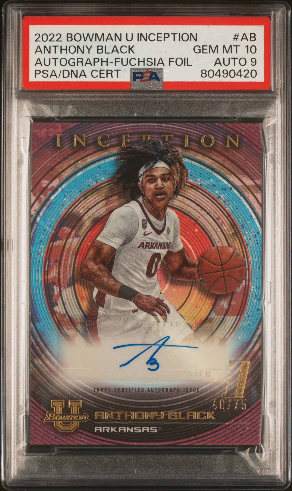 2022 Bowman University Inception #AB Anthony Black Autograph-Fuchsia Foil PSA 10